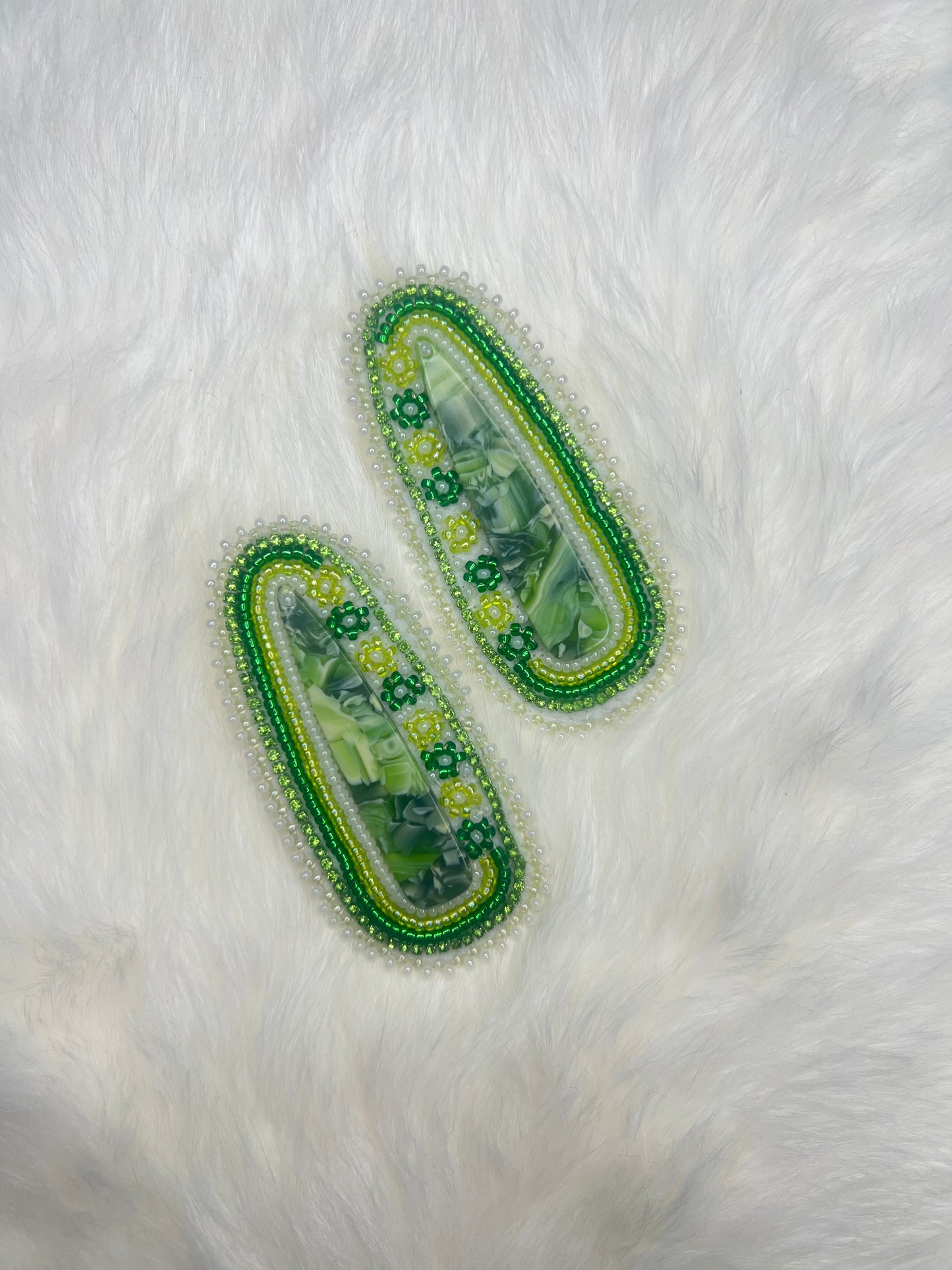 Green Floral Beaded Earrings