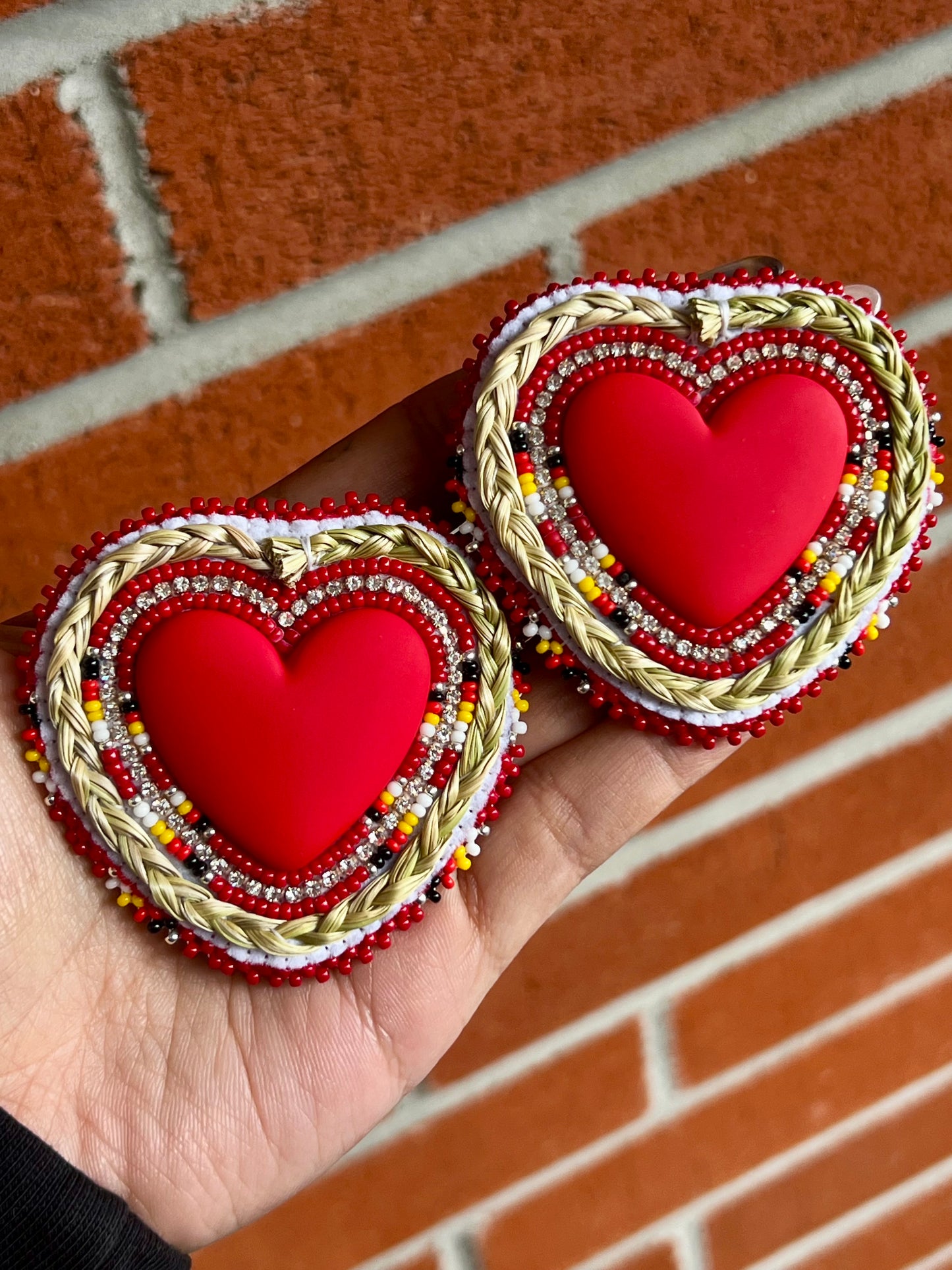 Red Traditional Sweetgrass Hearts