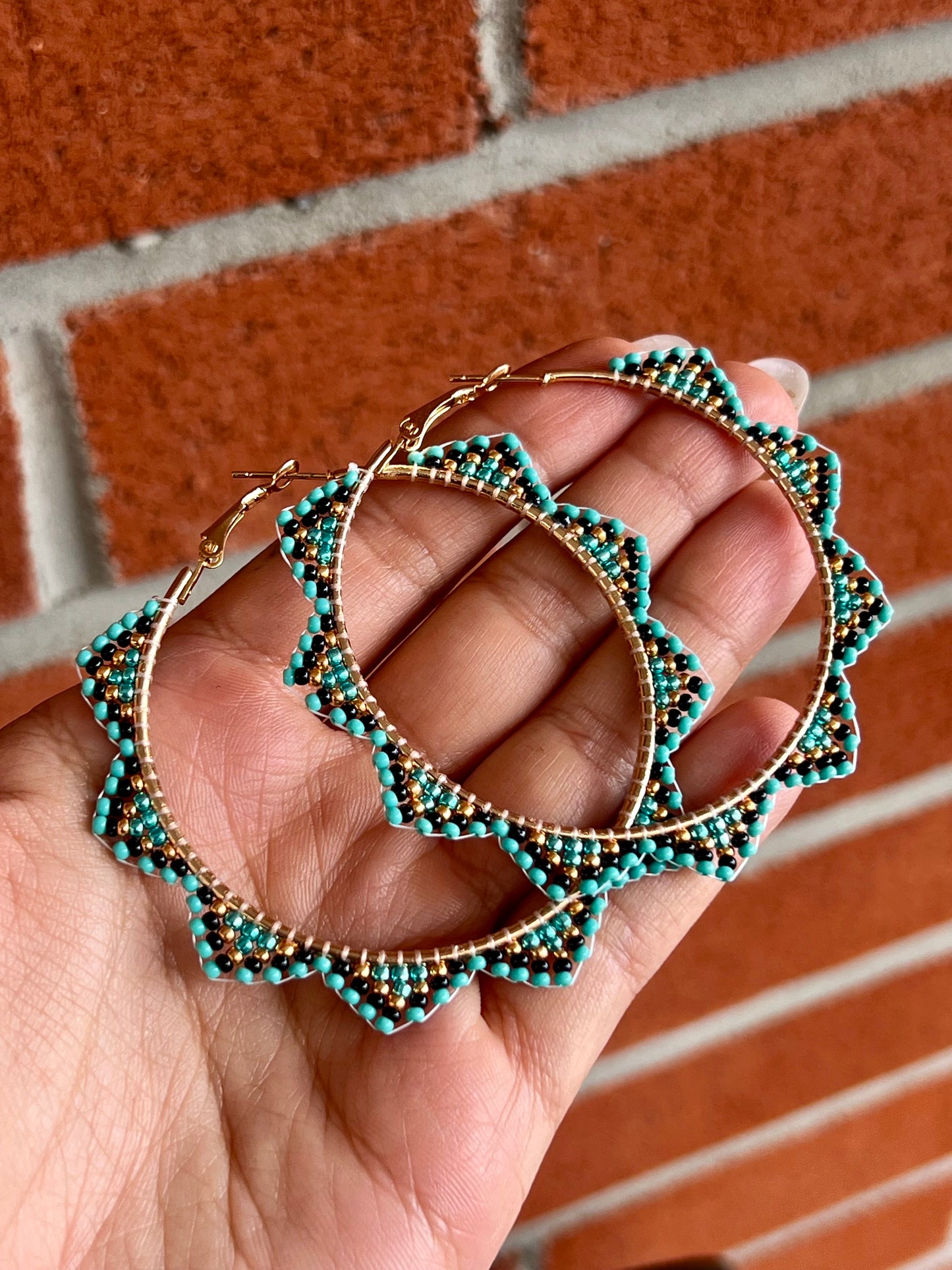 Midnight Turquoise Gold Hoops