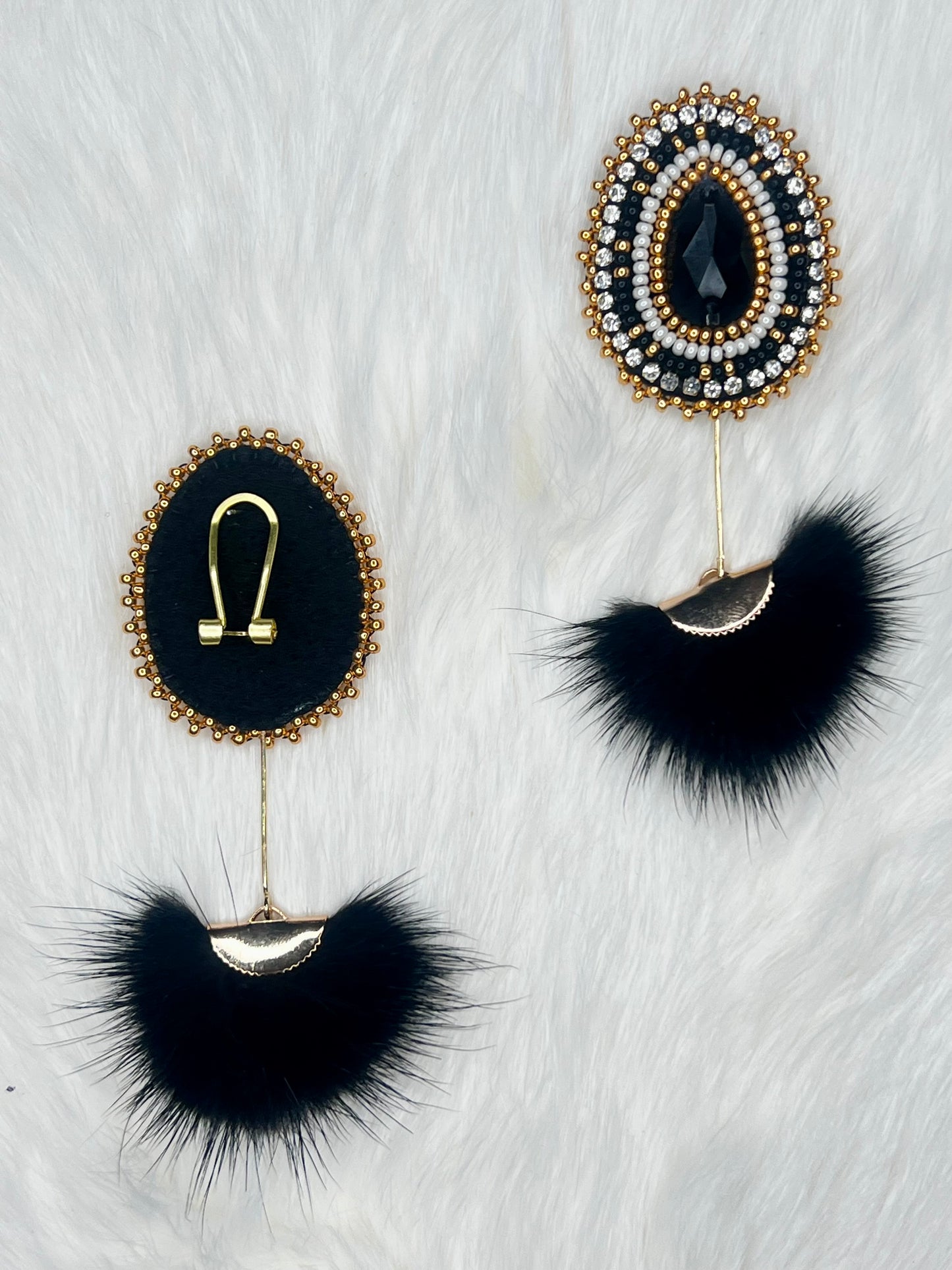 Black Teardrop Faux Mink Earrings