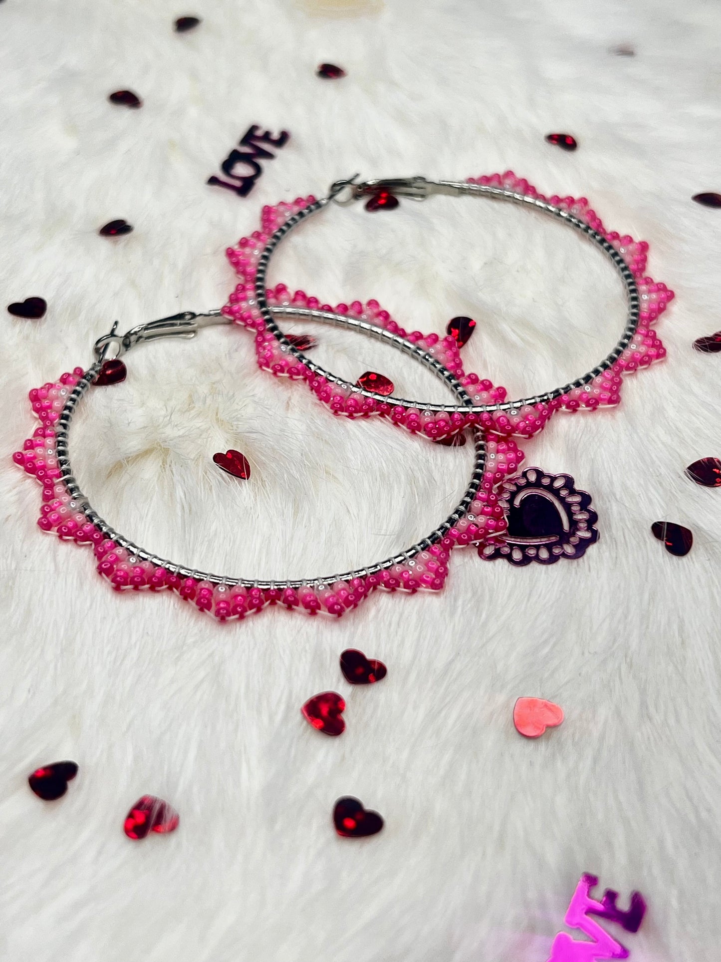 Pink Beaded Hoops