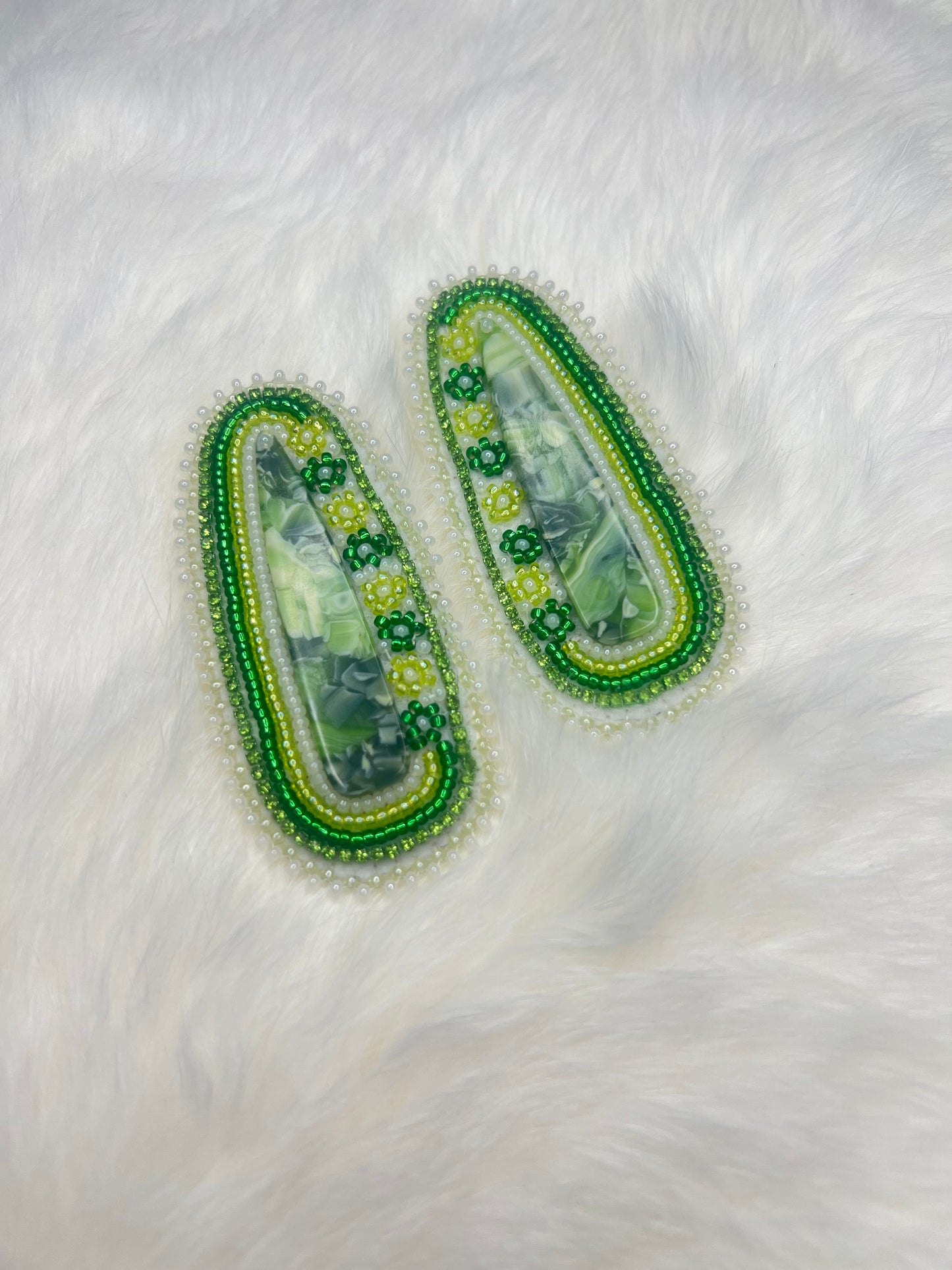 Green Floral Beaded Earrings