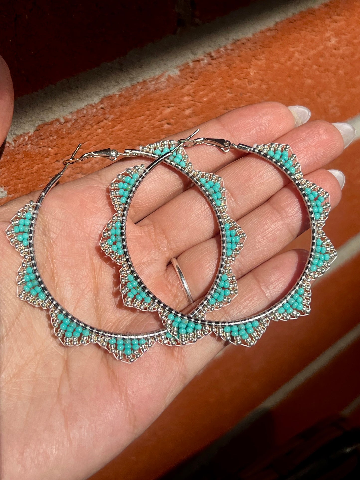 Turquoise & Silver Hoops