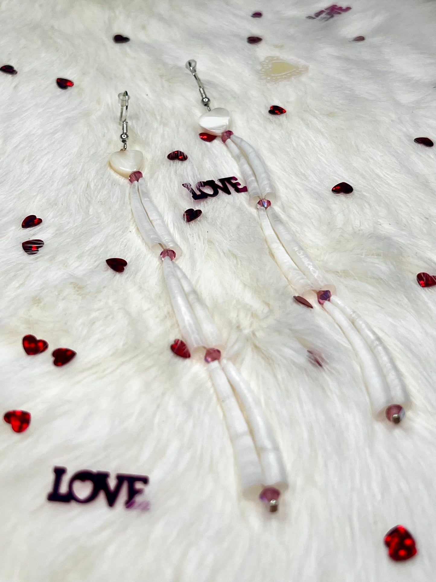 Long Dentalium Heart Earrings