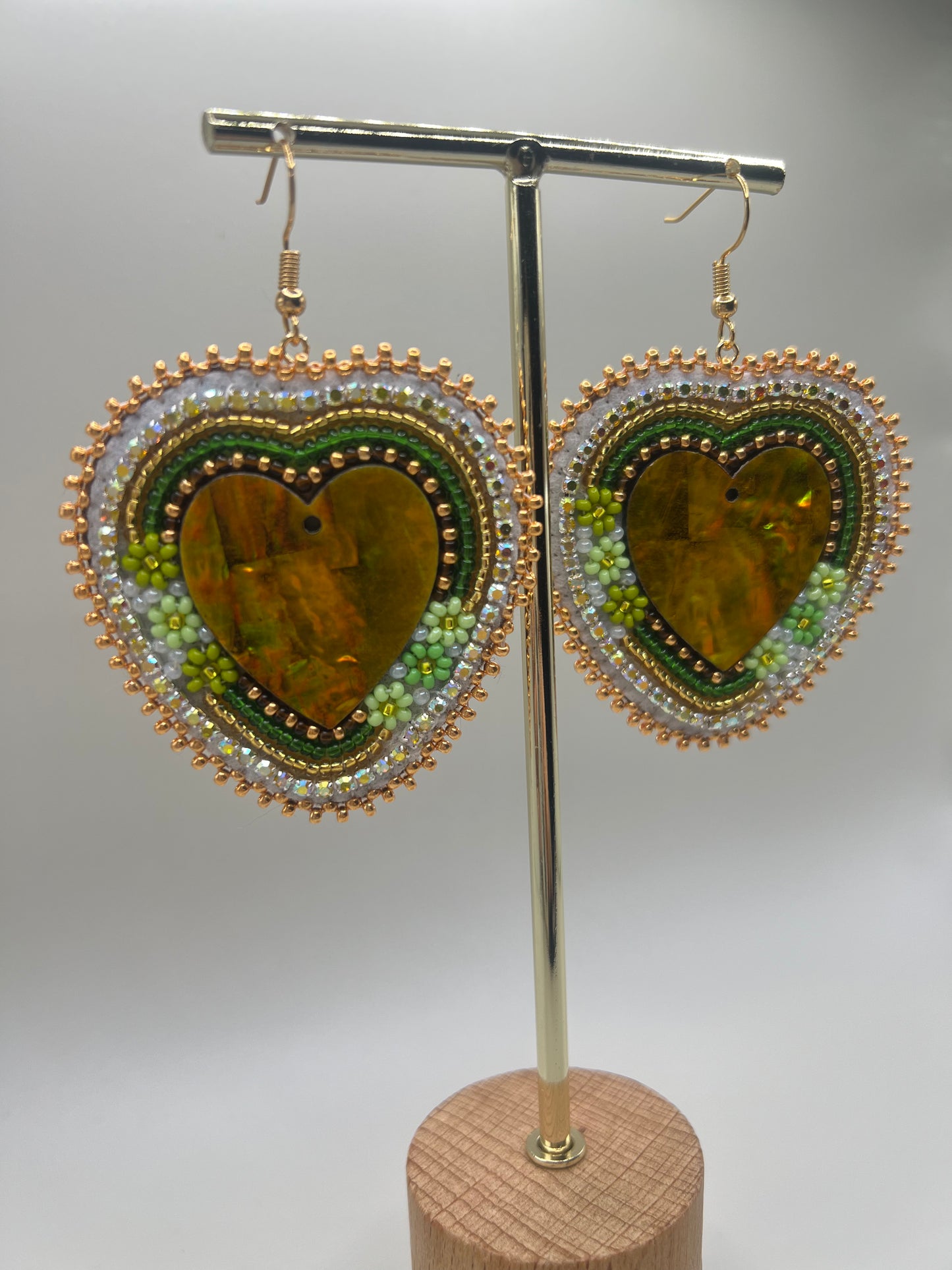 Green Floral Beaded Hearts