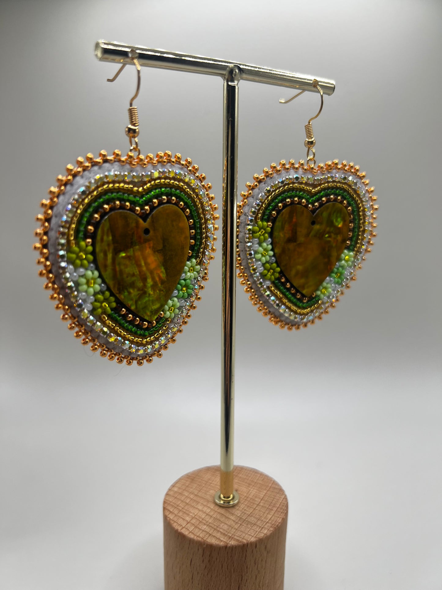 Green Floral Beaded Hearts