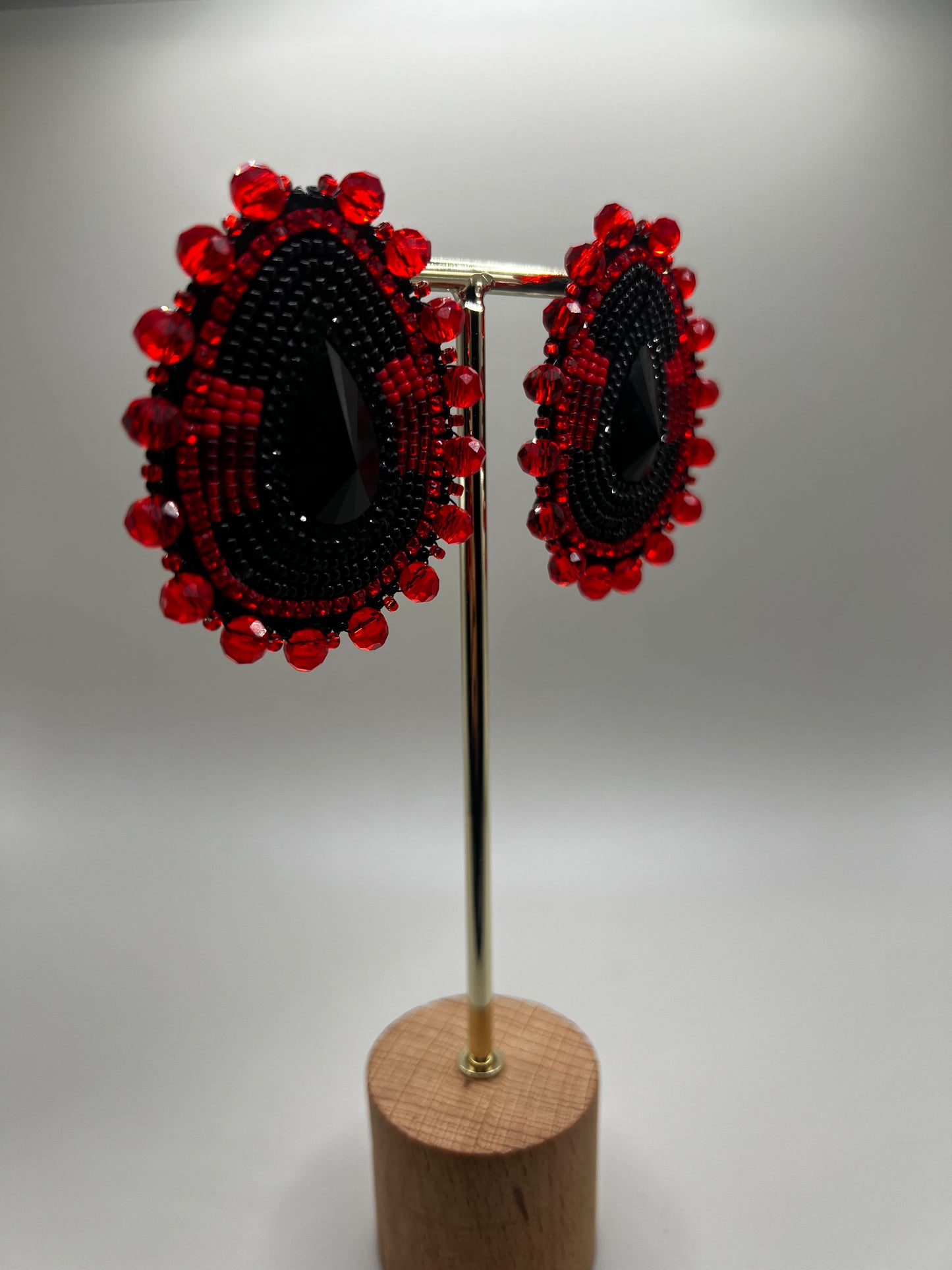 Red & Black Teardrop Beaded Earrings