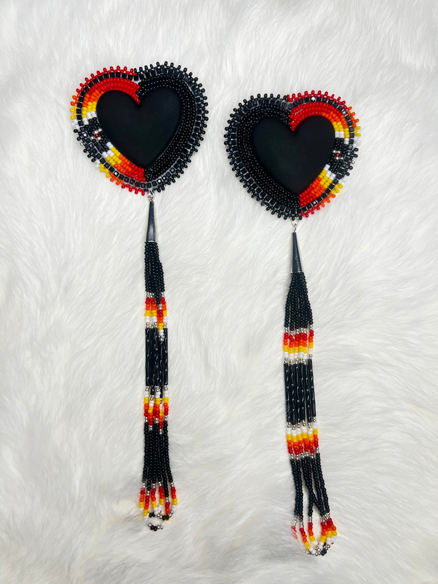 Flat-stitch Beaded Heart Dangles