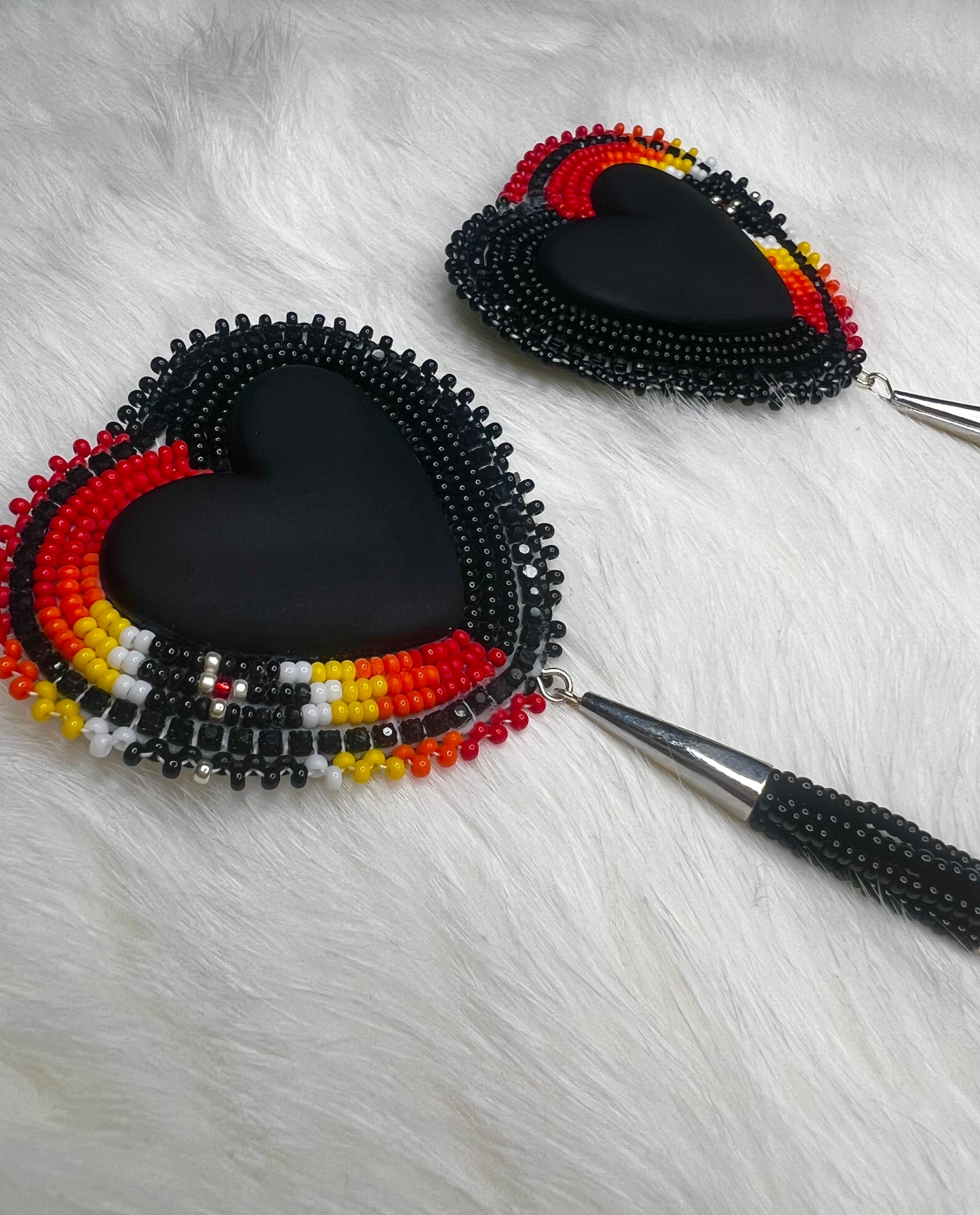 Flat-stitch Beaded Heart Dangles