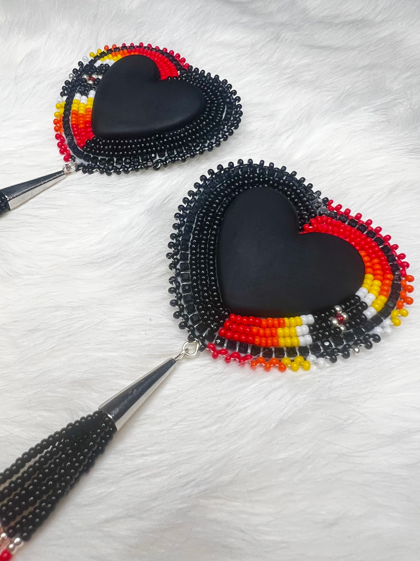 Flat-stitch Beaded Heart Dangles