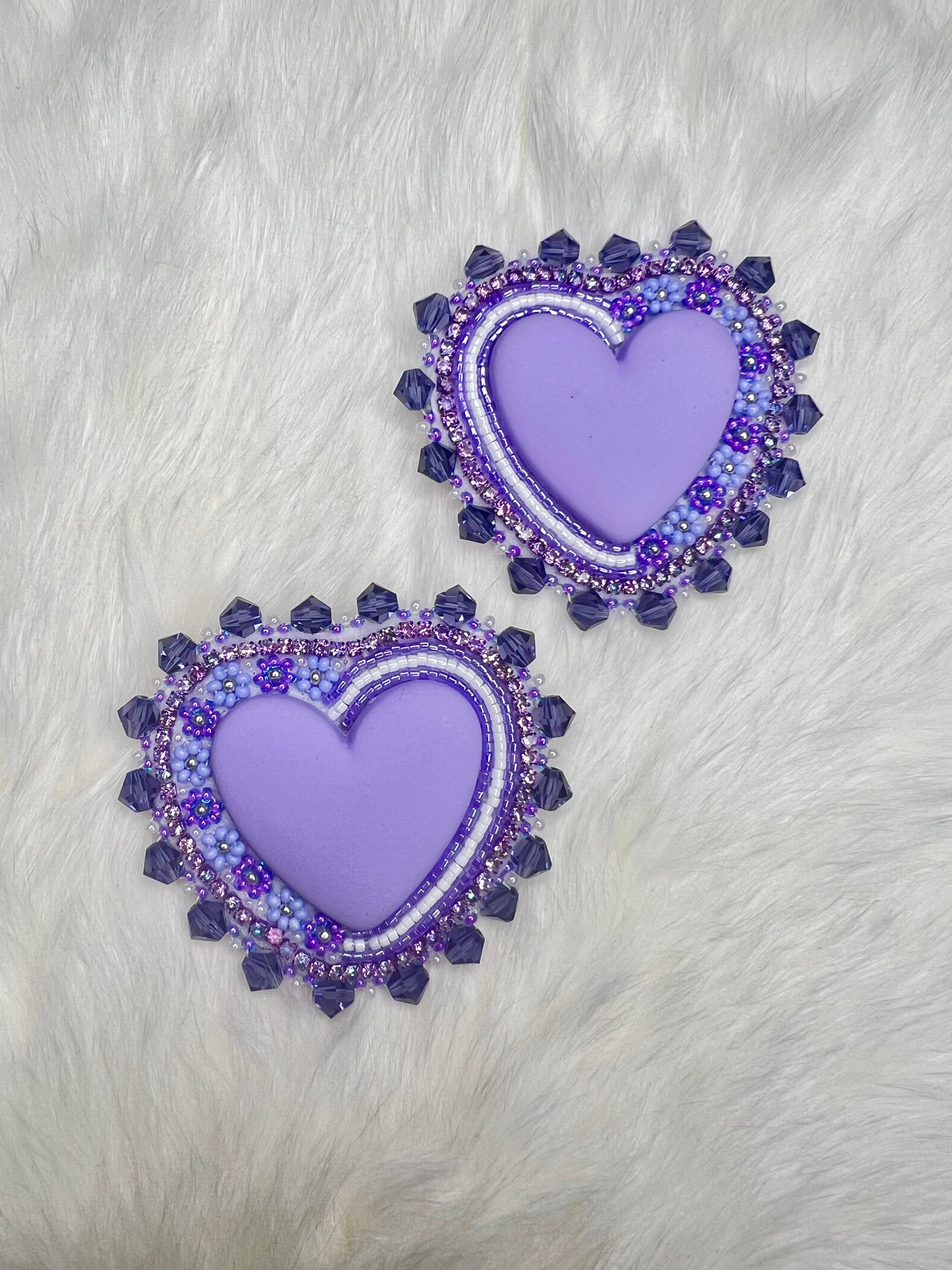 Purple Floral Beaded Hearts