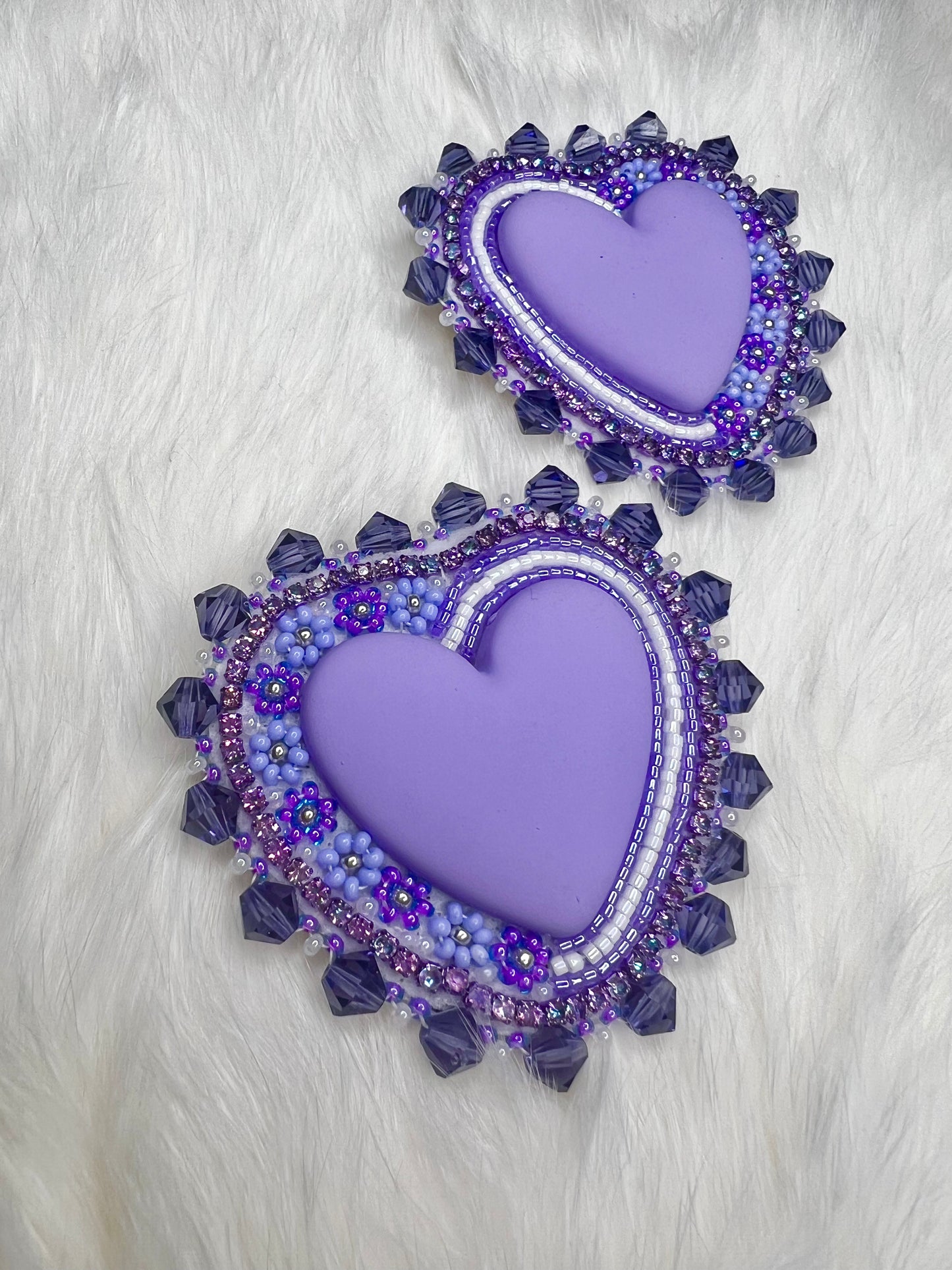 Purple Floral Beaded Hearts