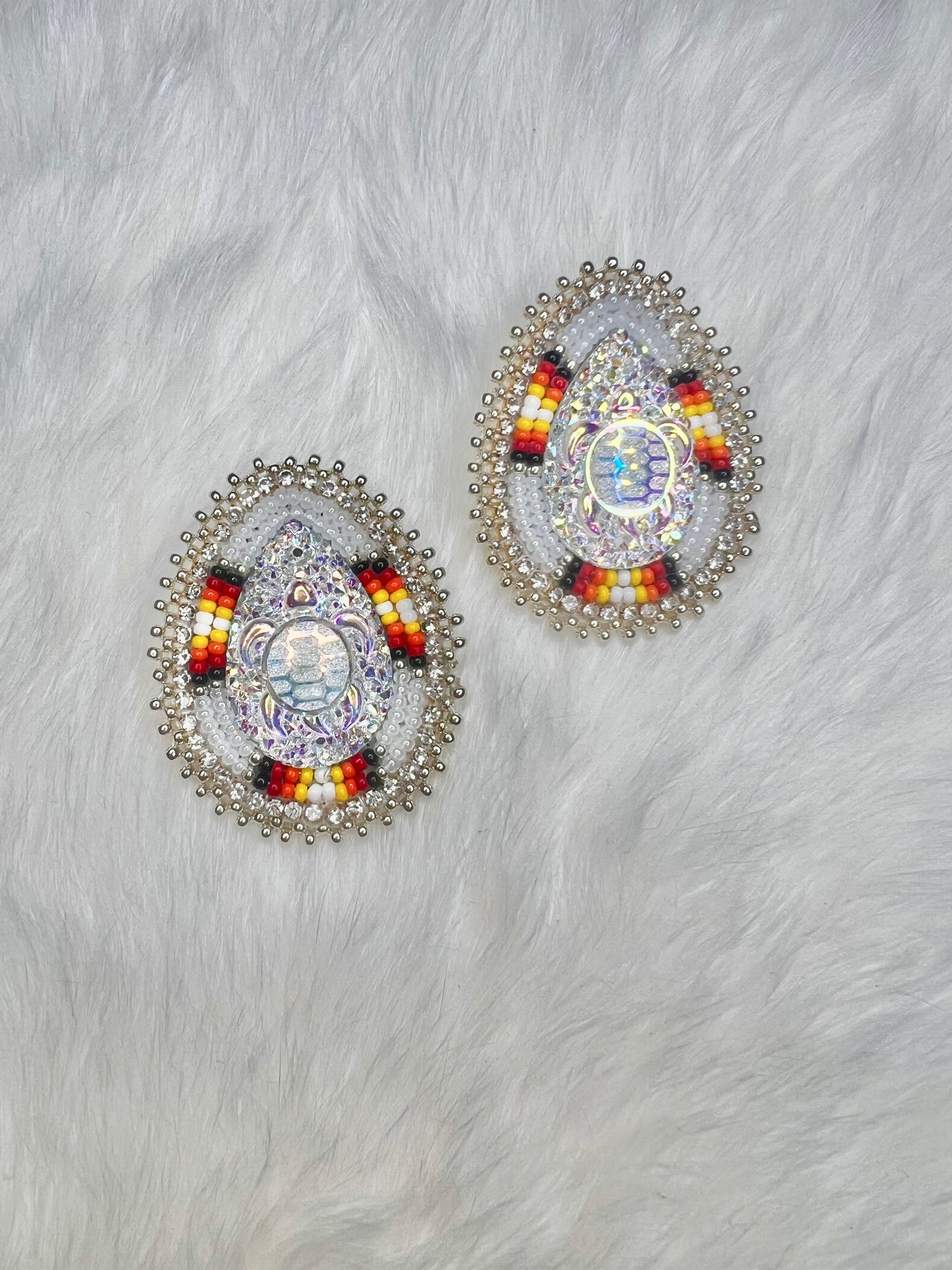 White Flat-stitch Turtle Earrings