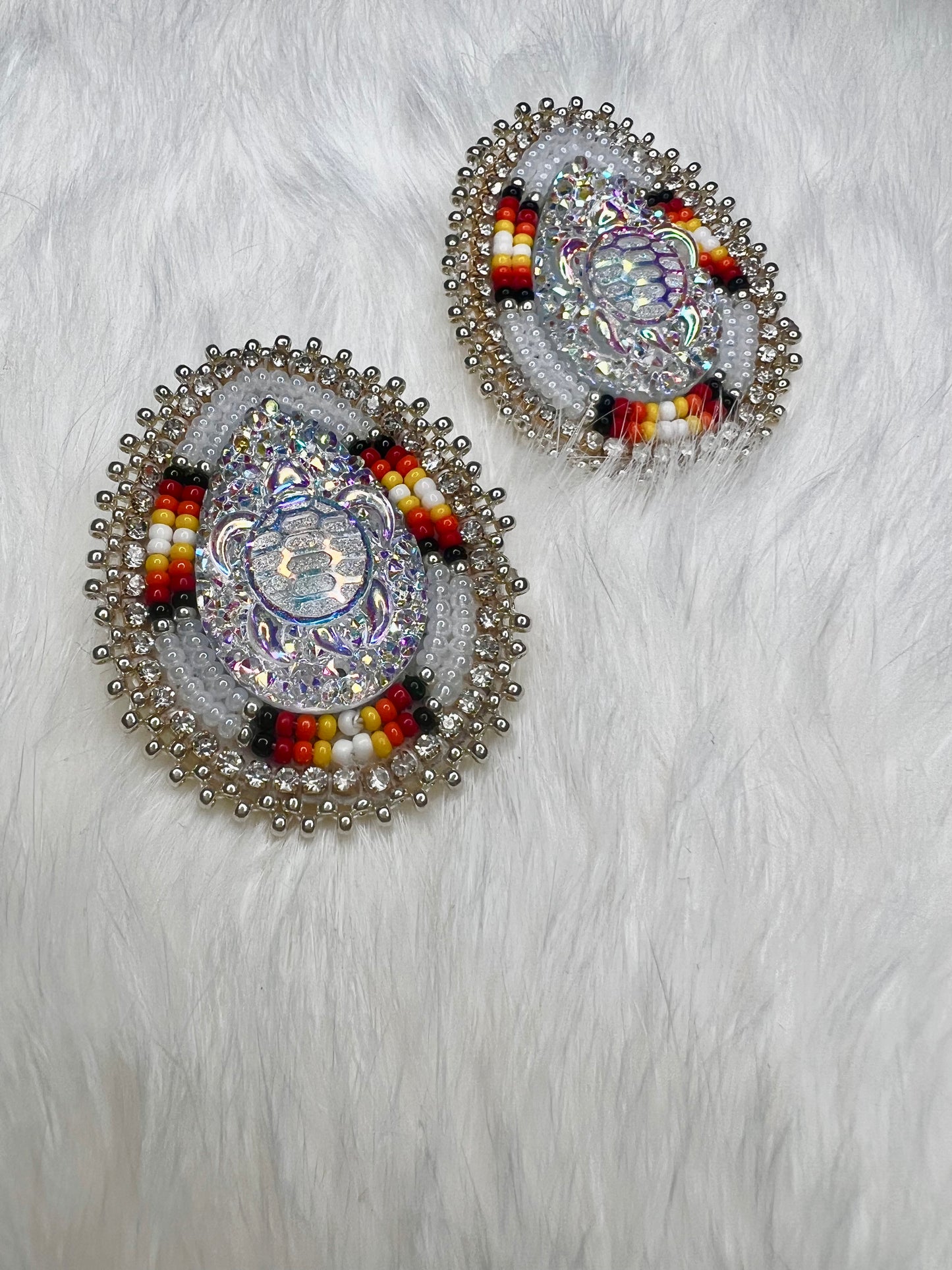 White Flat-stitch Turtle Earrings