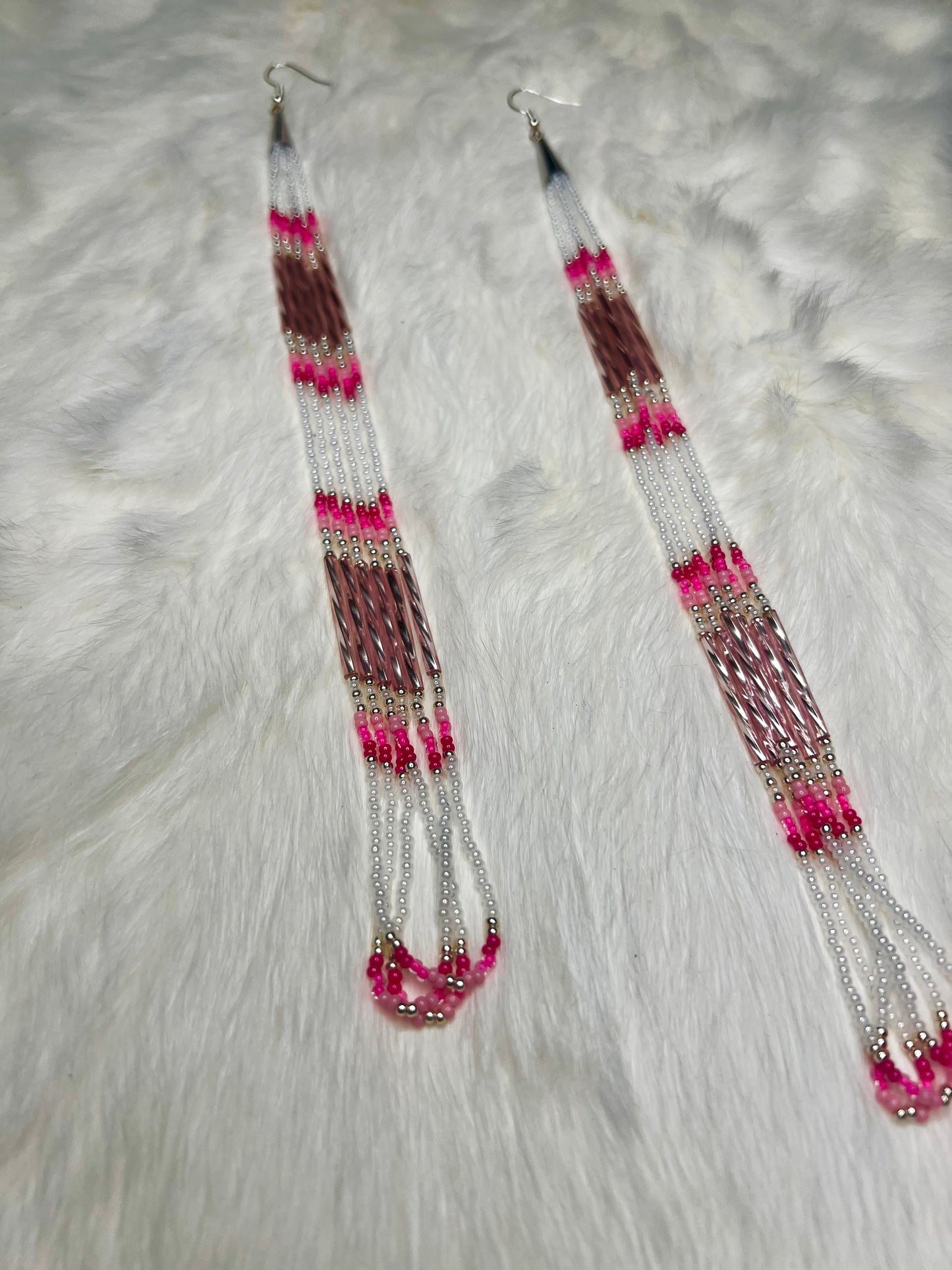 Long Pink and White Beaded Dangles