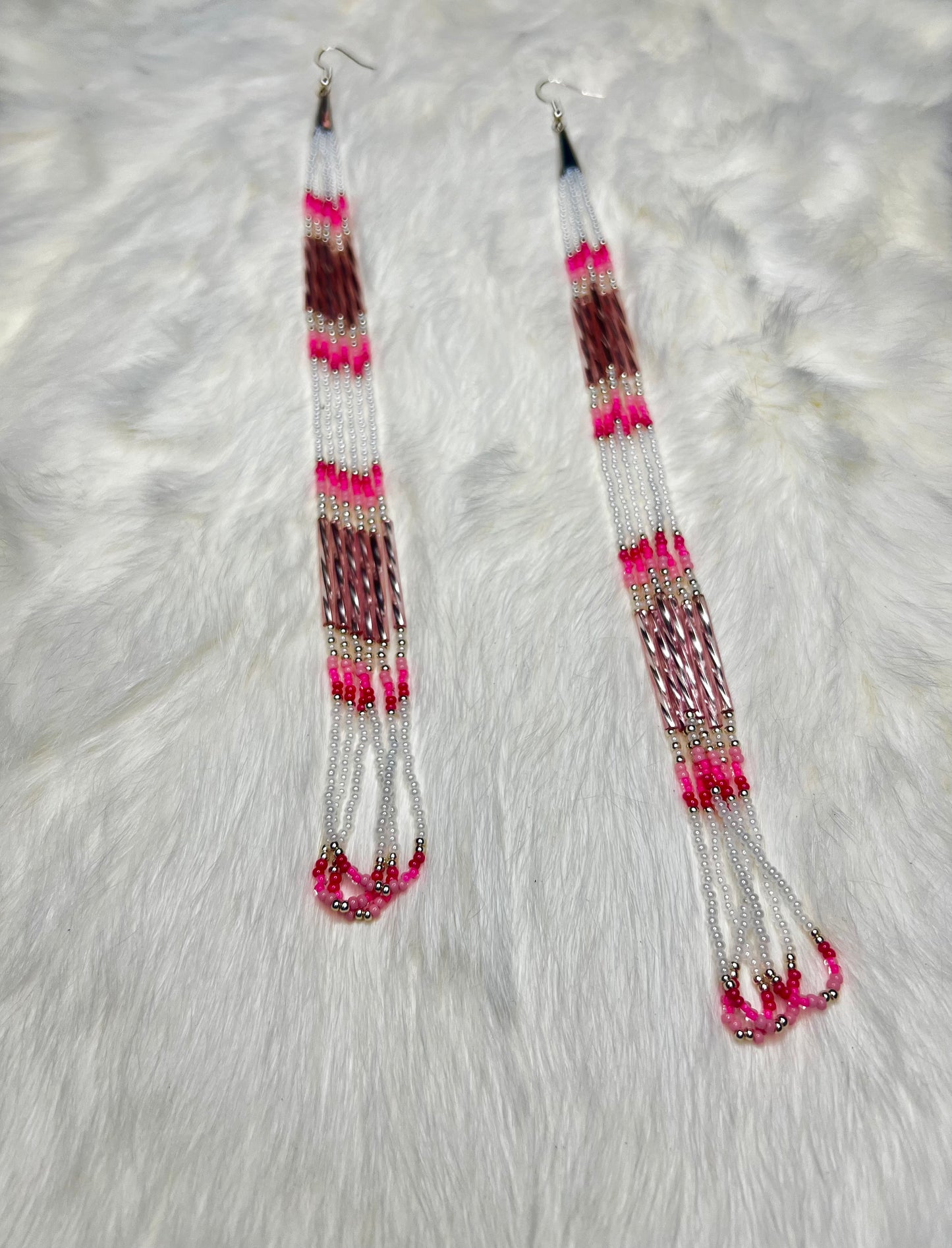 Long Pink and White Beaded Dangles