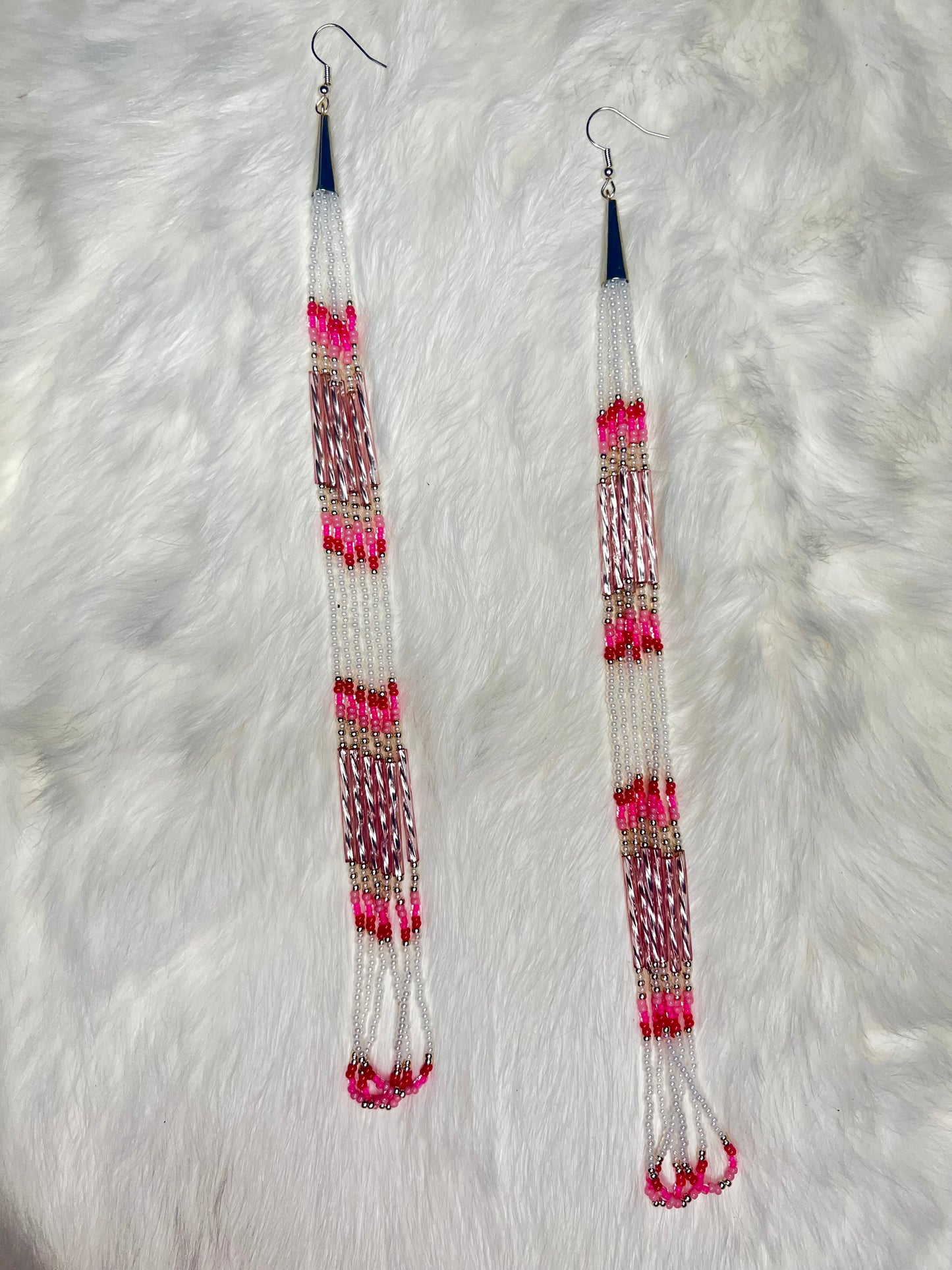 Long Pink and White Beaded Dangles