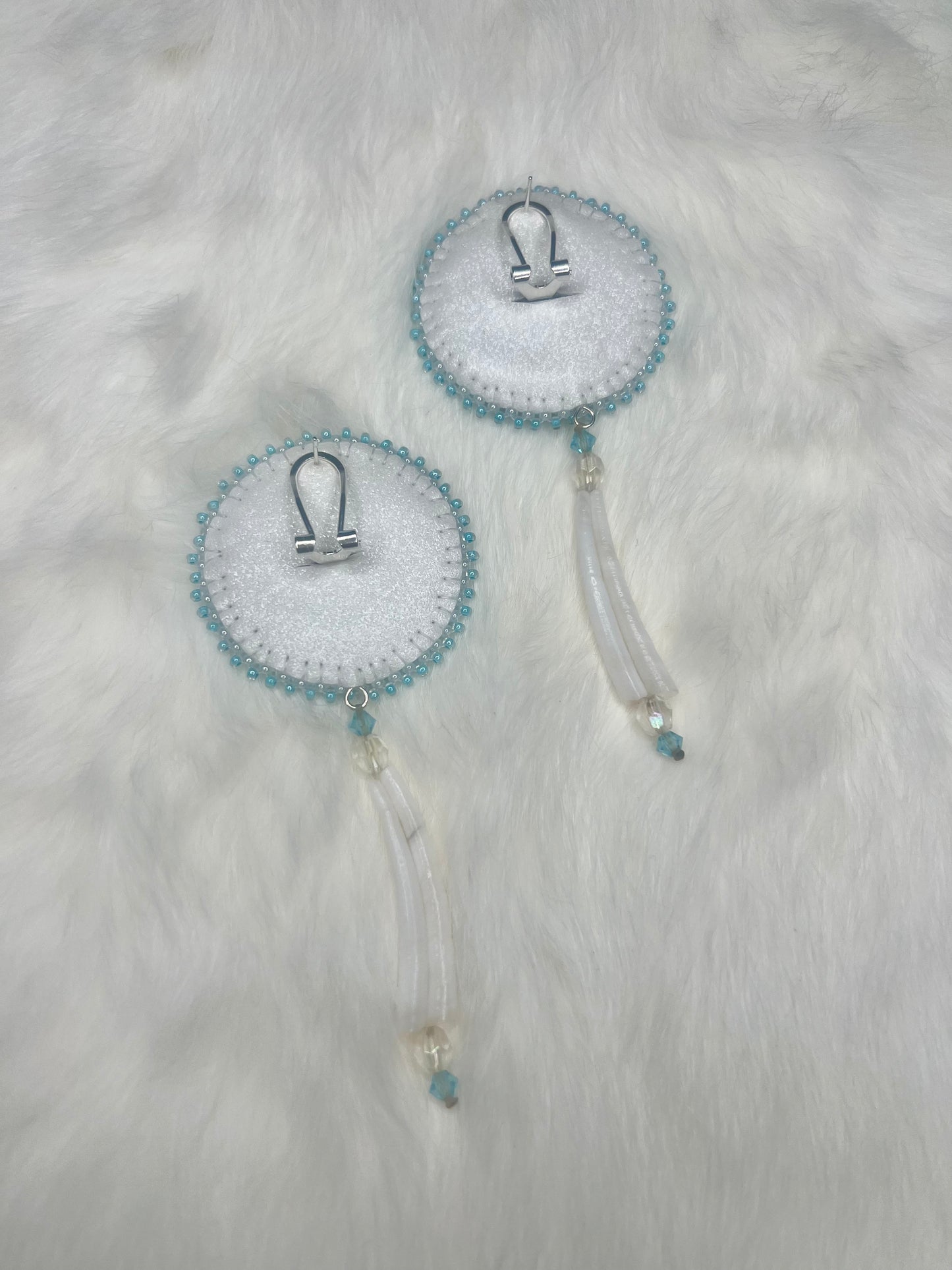 Blue and White Beaded Dentalium Earrings
