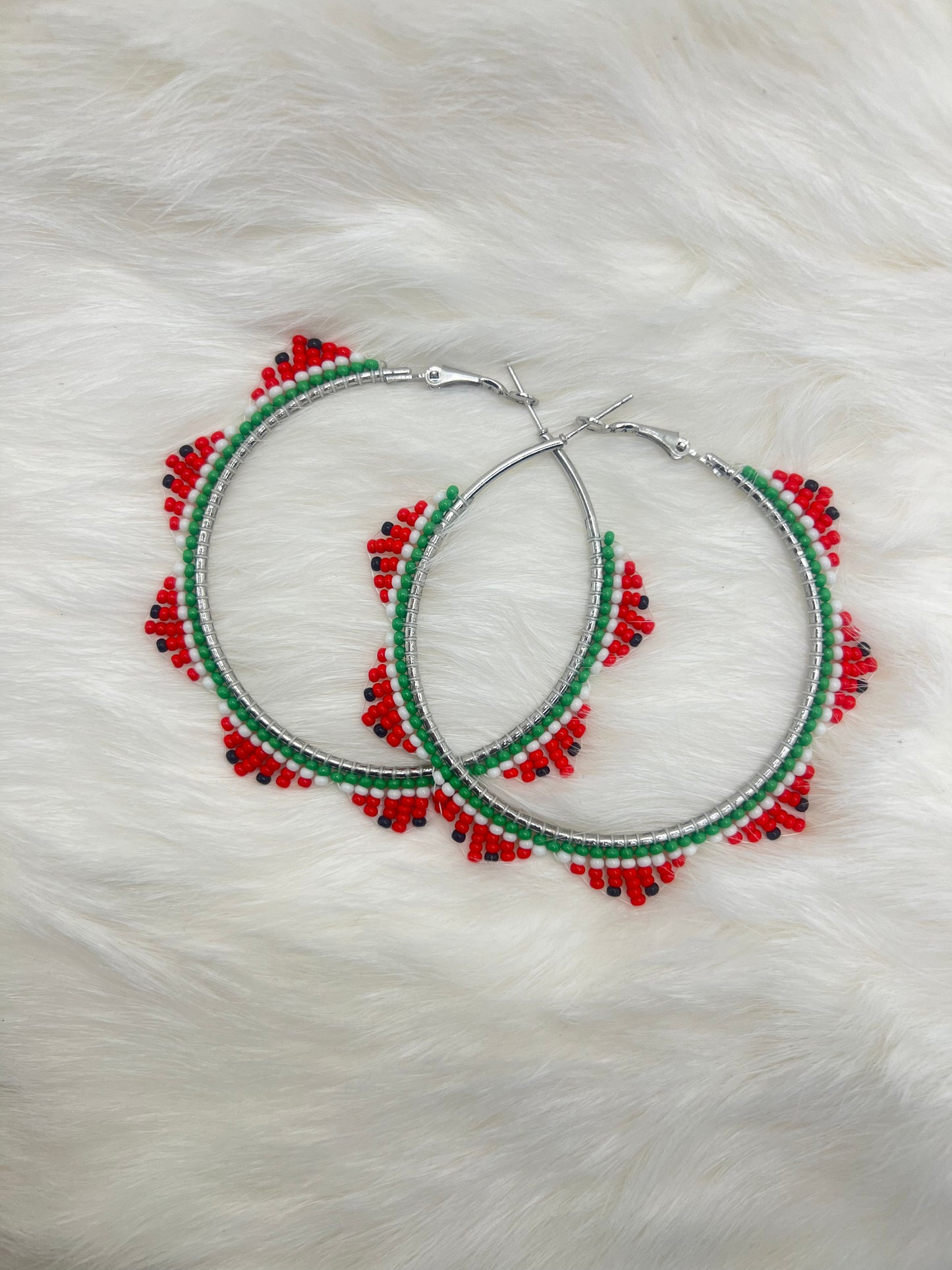Watermelon Beaded Hoop Earrings