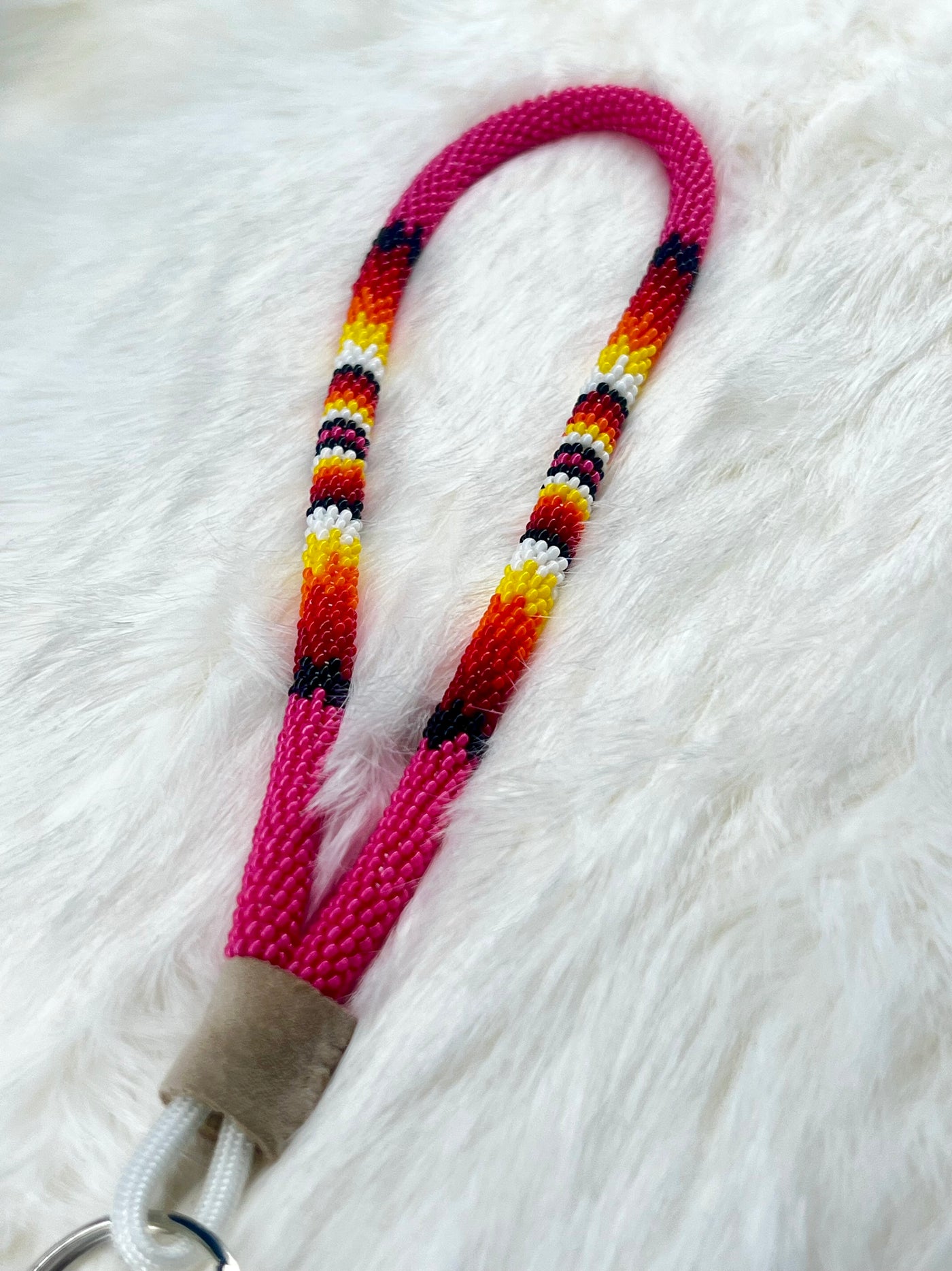 Pink Flame Beaded Keychain