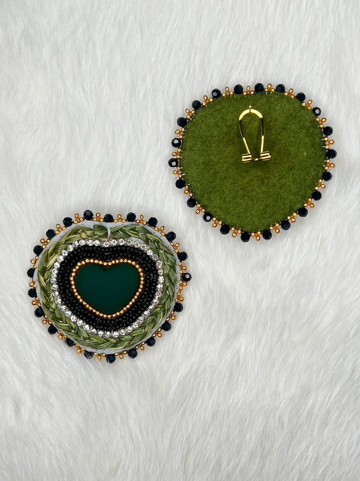 Hunter Green Sweetgrass Hearts