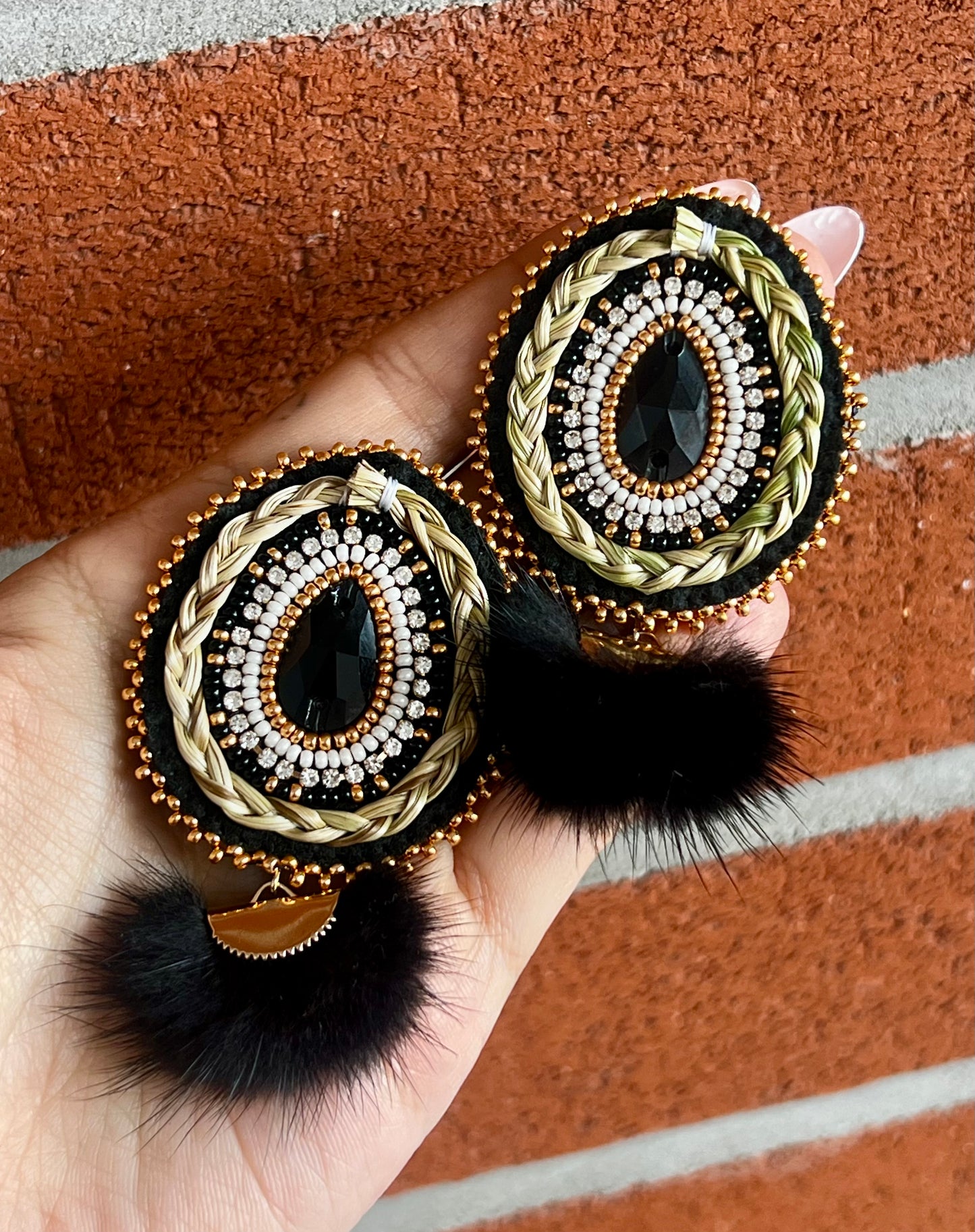 Sweetgrass Faux Mink Black Teardrop Earrings