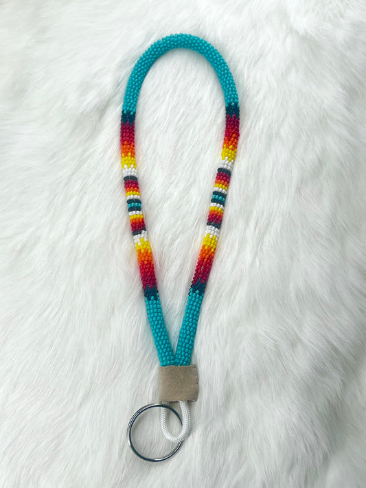Turquoise Flame Beaded Keychain
