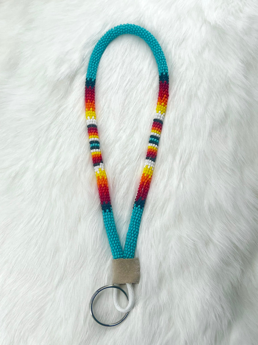 Turquoise Flame Beaded Keychain