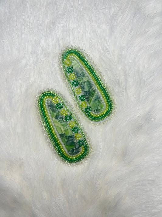 Green Floral Beaded Earrings