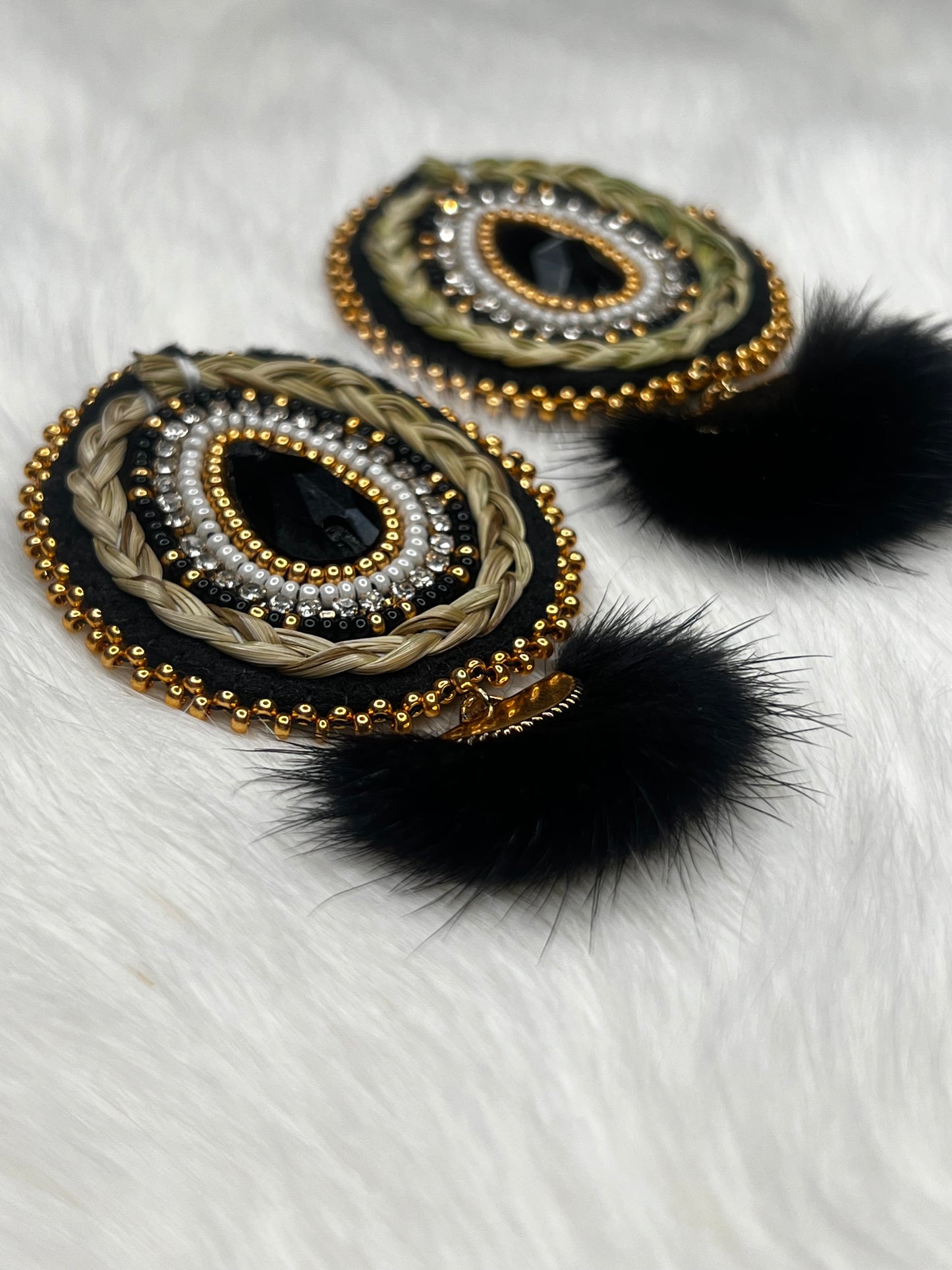 Sweetgrass Faux Mink Black Teardrop Earrings