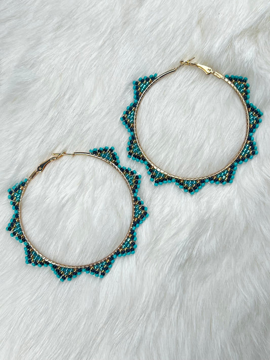 Midnight Turquoise Gold Hoops