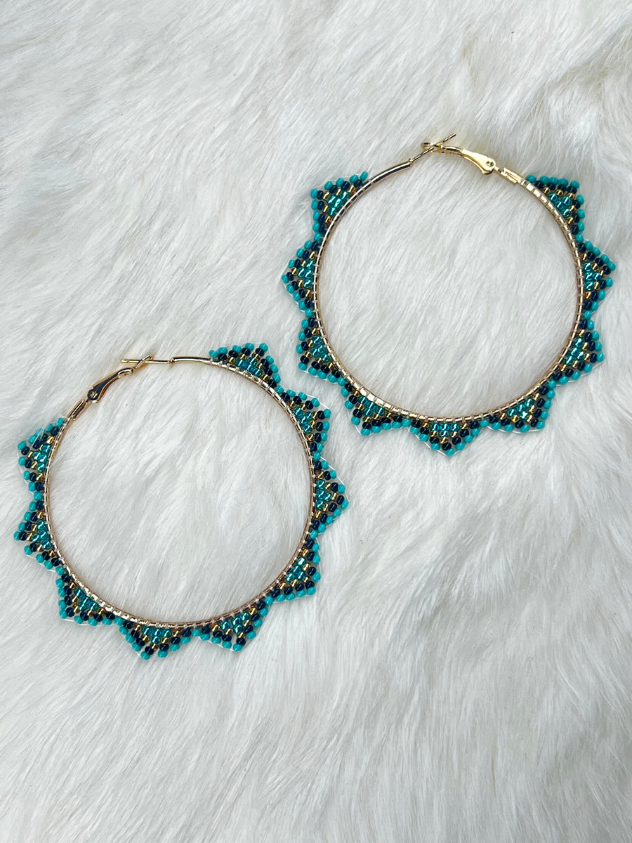 Midnight Turquoise Gold Hoops