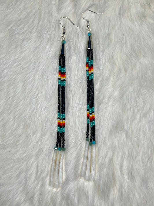 Black & Turquoise Dentalium Dangles