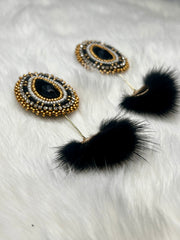 Black Teardrop Faux Mink Earrings