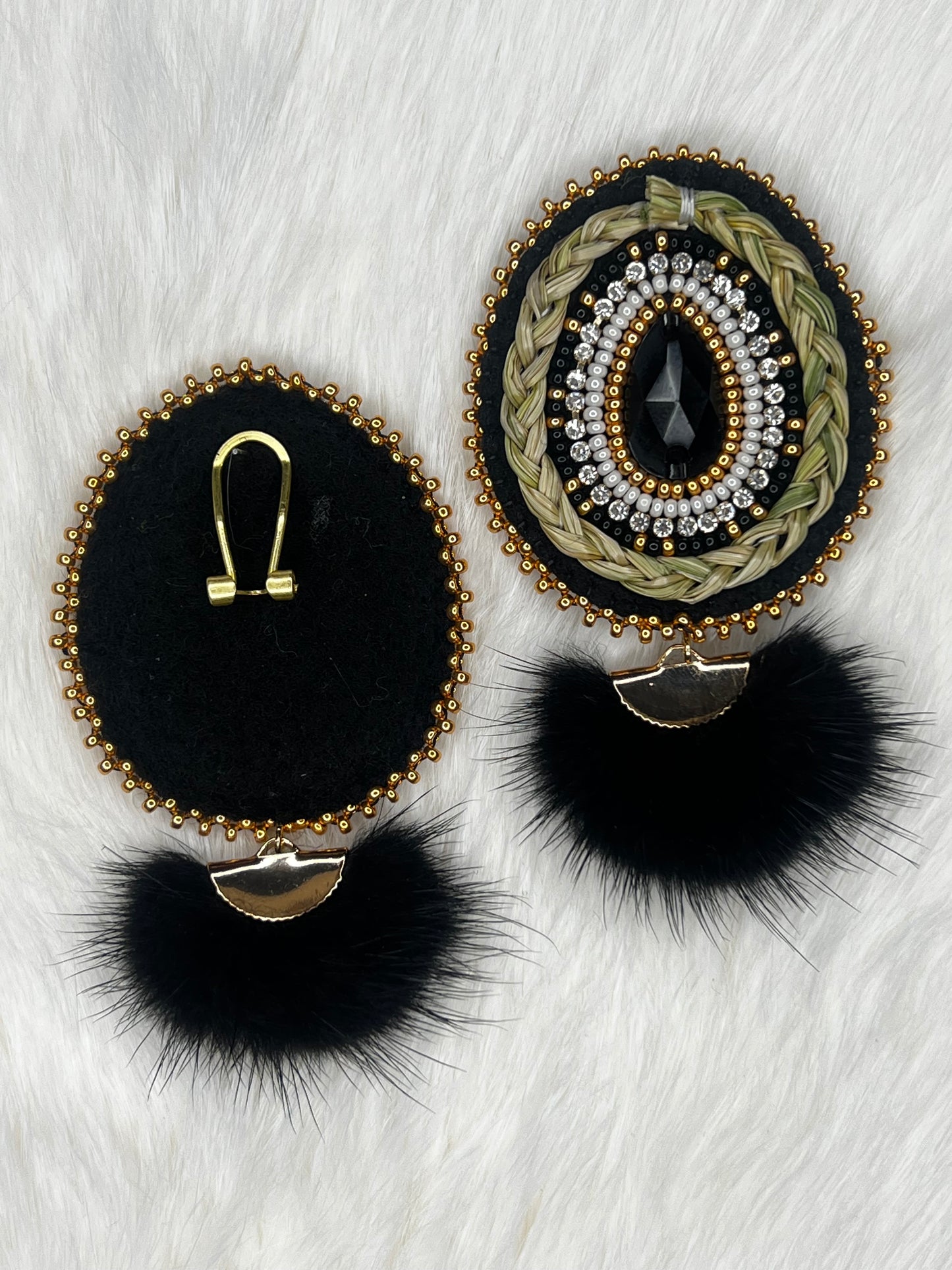 Sweetgrass Faux Mink Black Teardrop Earrings