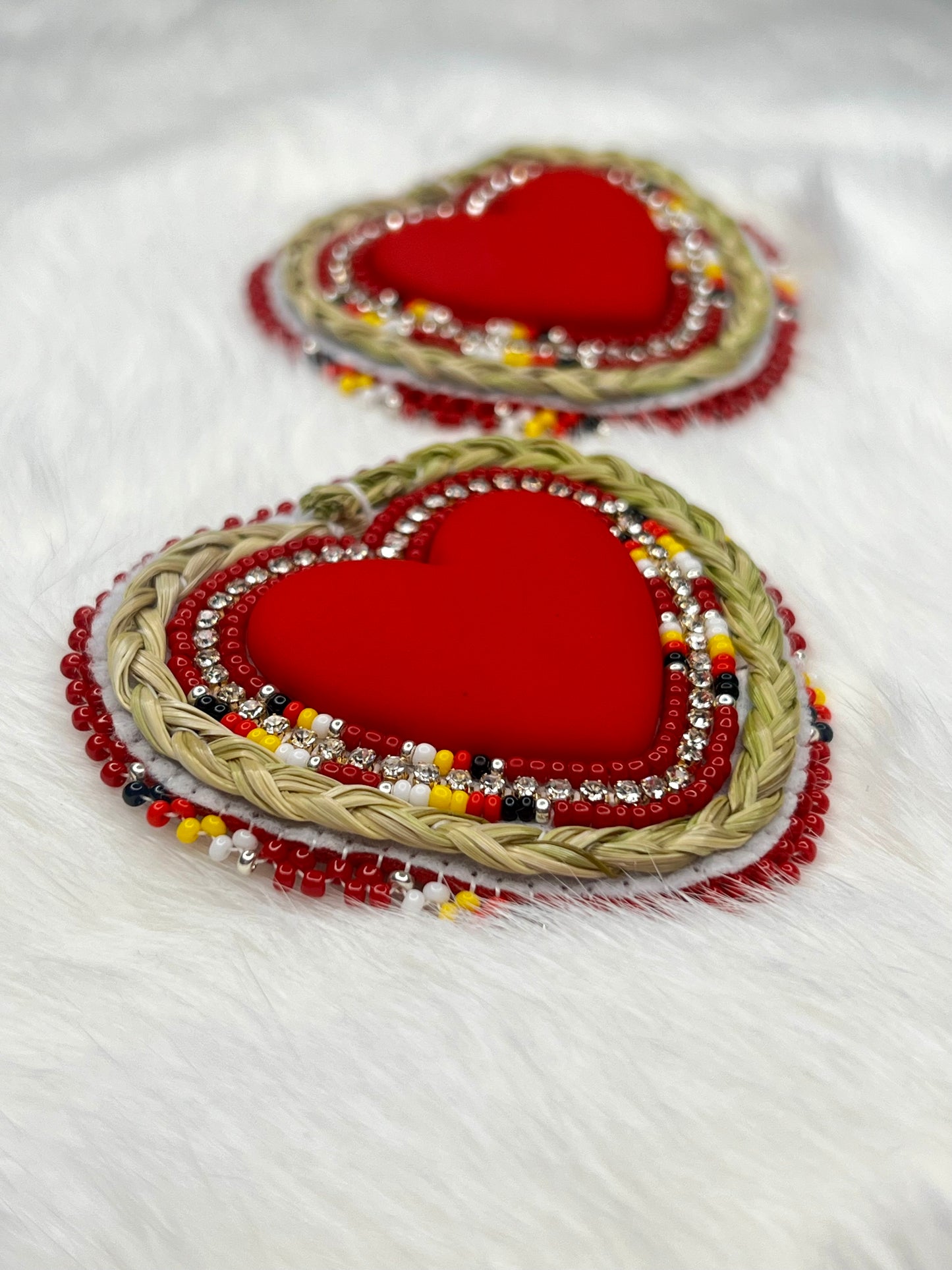 Red Traditional Sweetgrass Hearts
