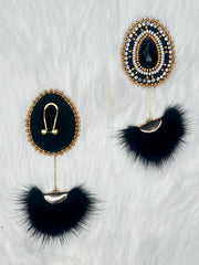 Black Teardrop Faux Mink Earrings