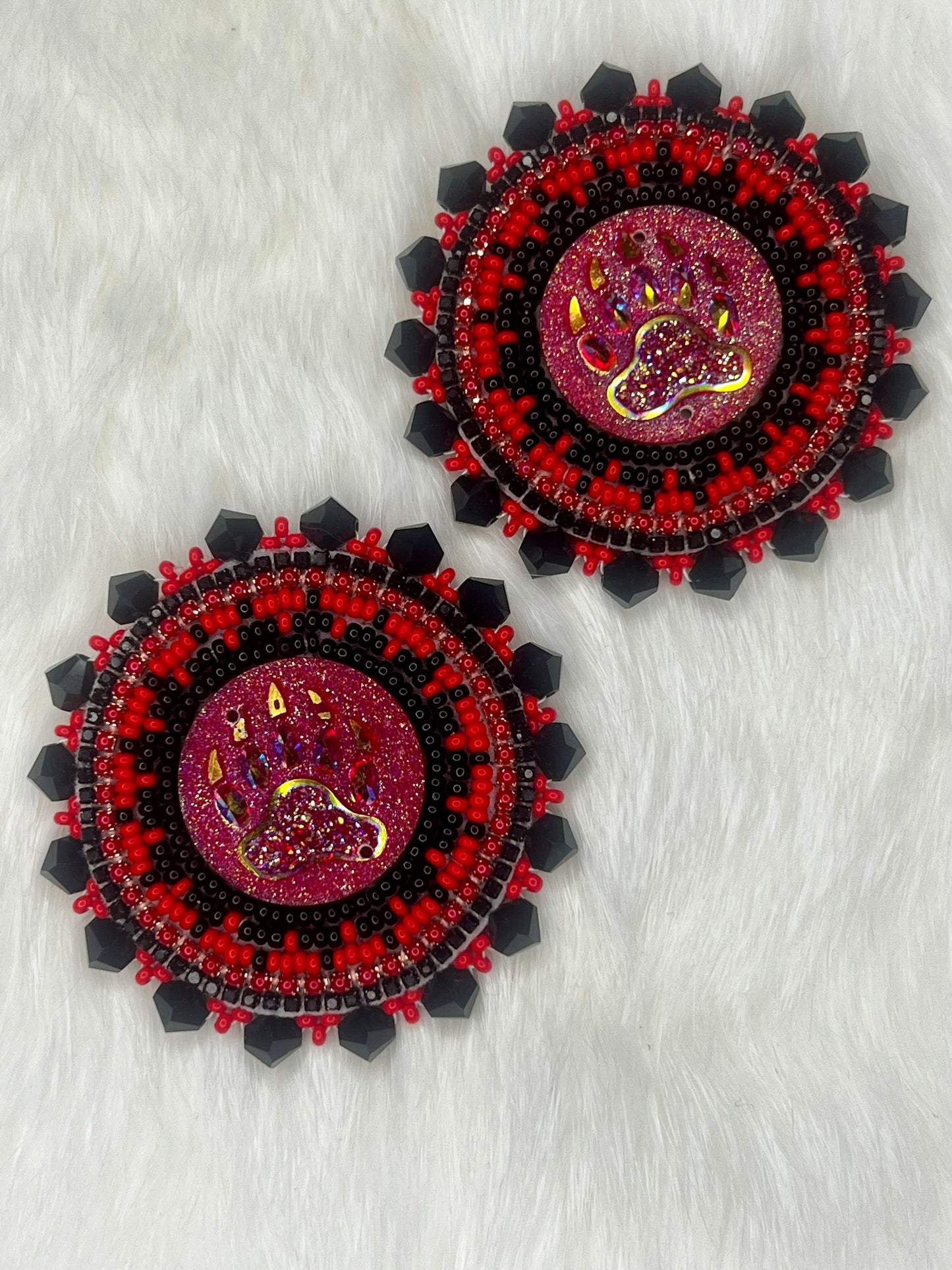 Red Bear Paw Earrings