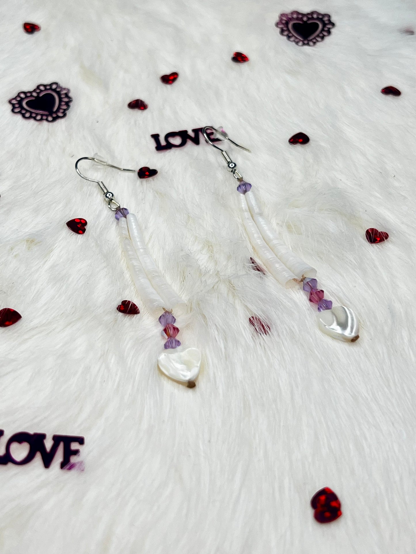 Mini Dentalium Heart Earrings