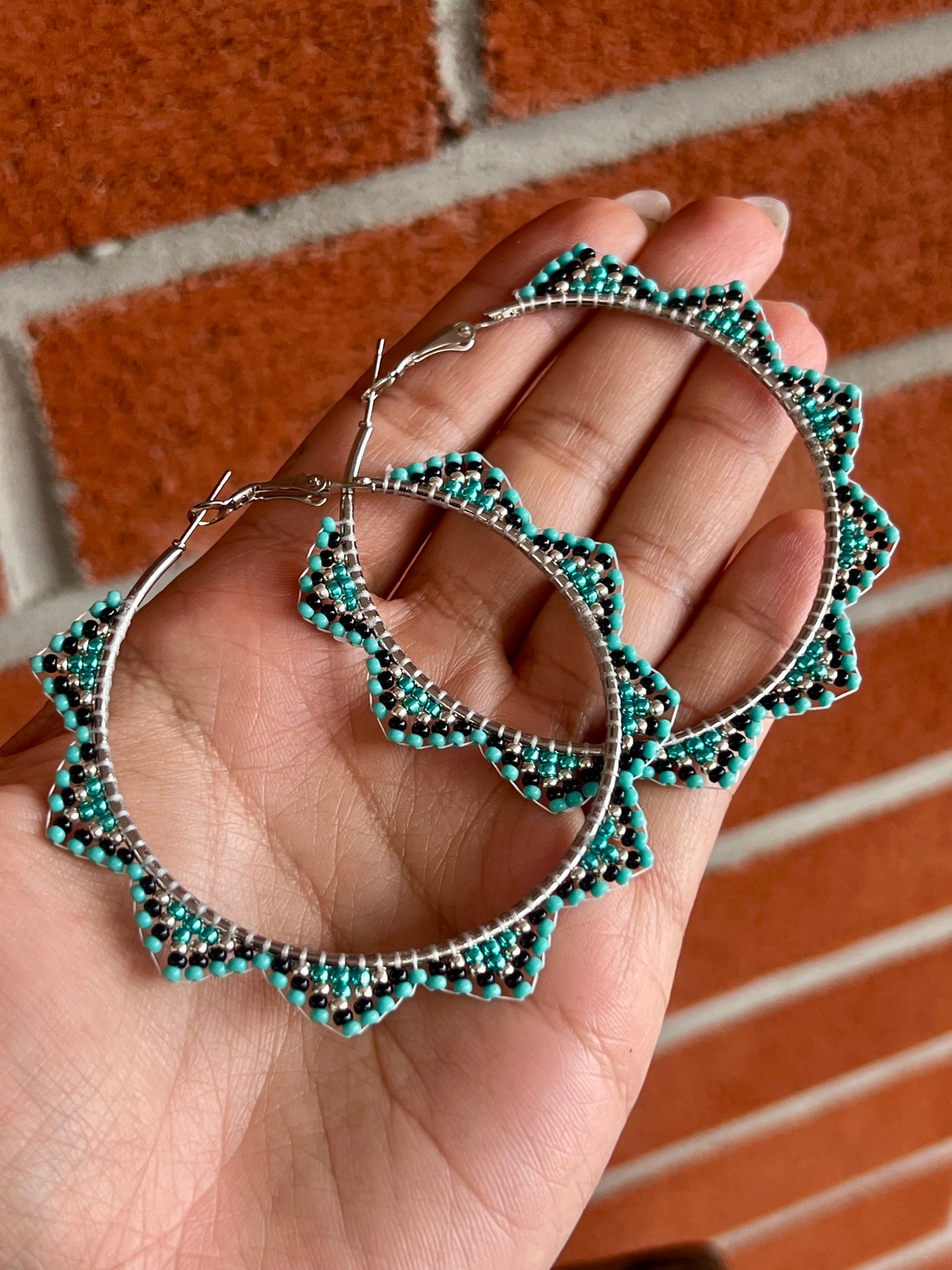 Midnight Turquoise Silver Hoops