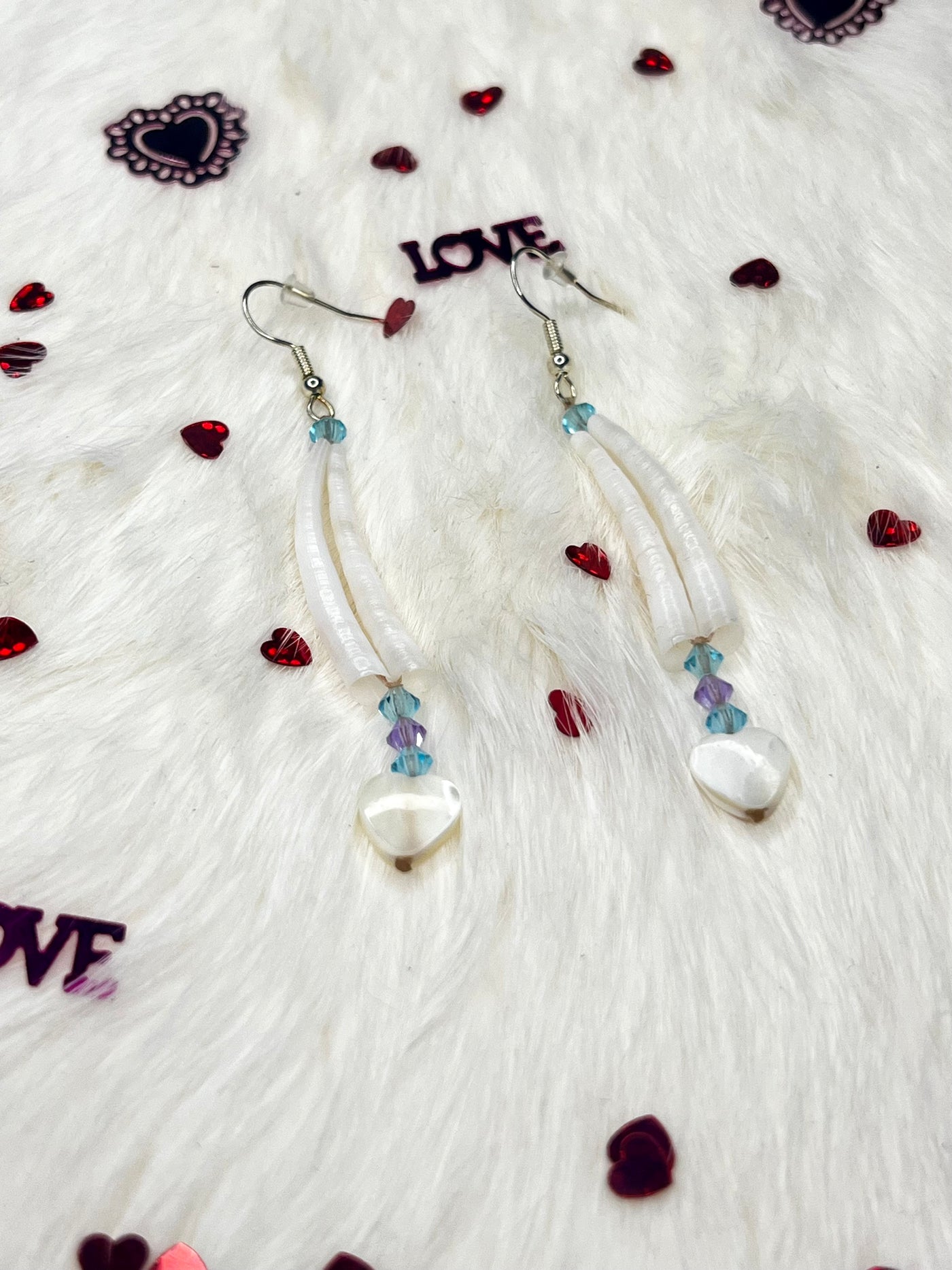 Mini Dentalium Heart Earrings