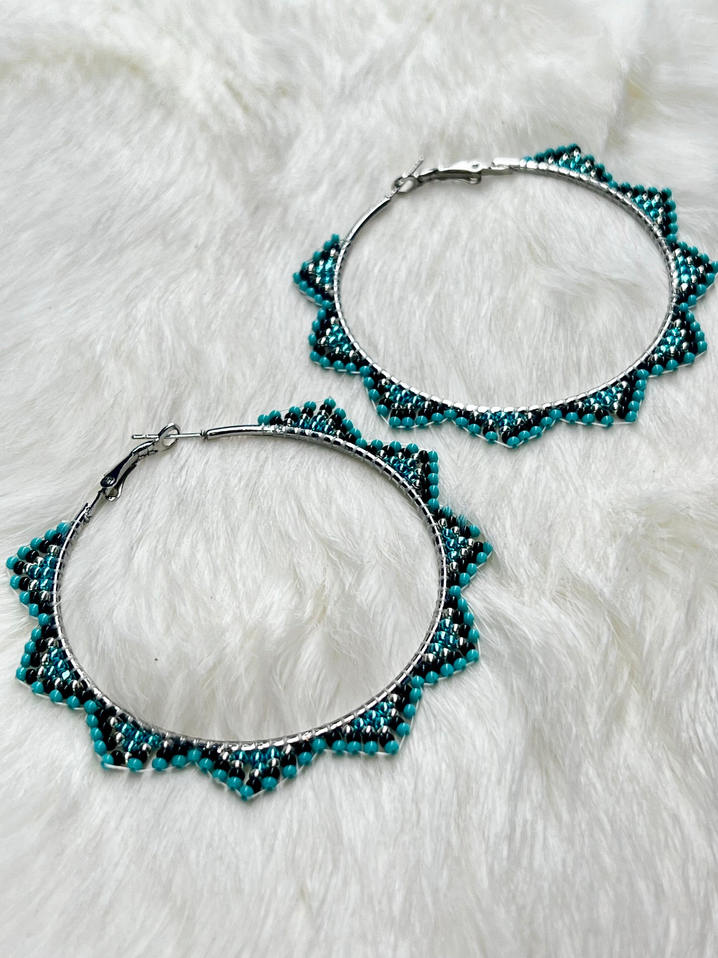 Midnight Turquoise Silver Hoops