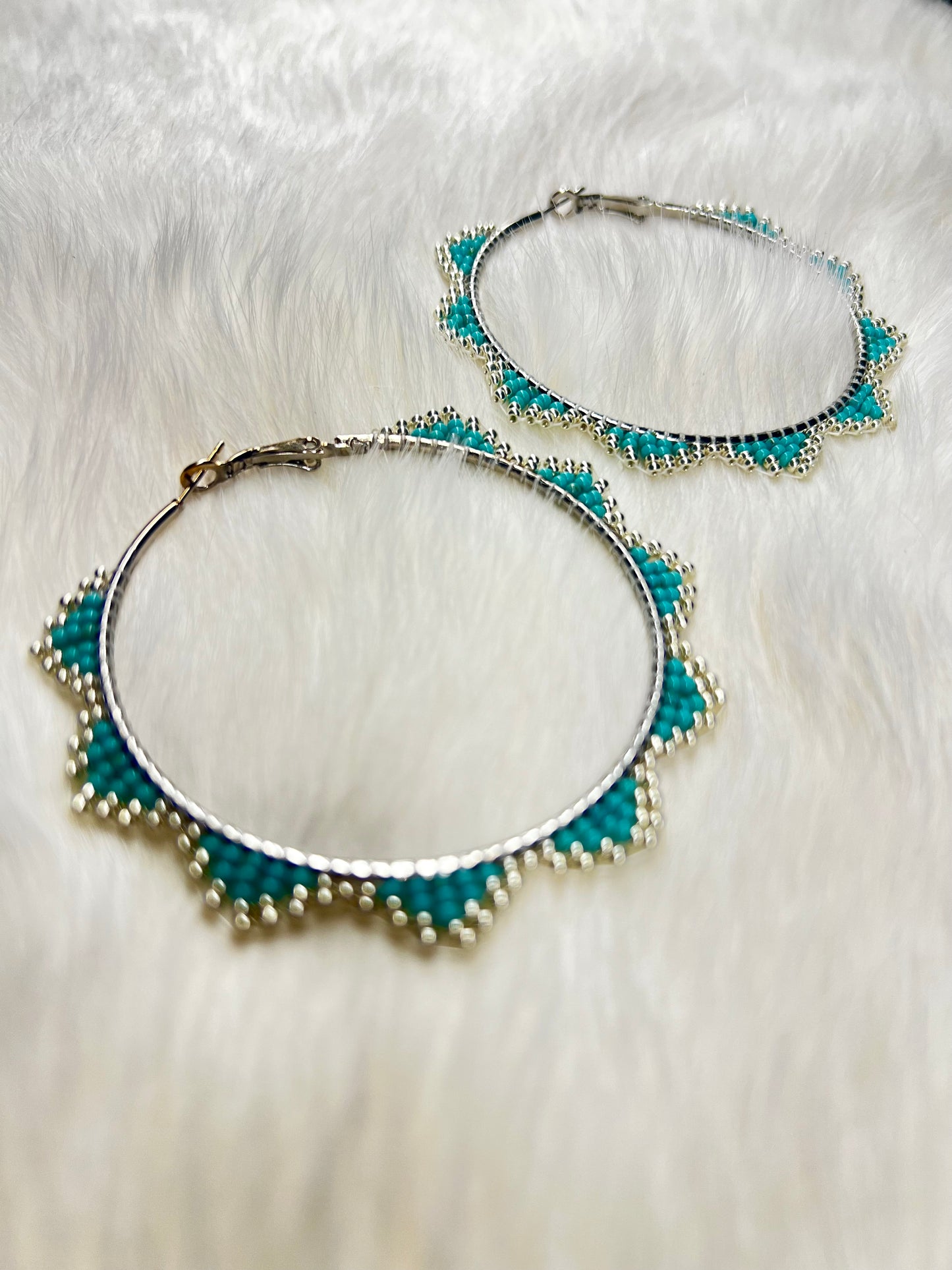 Turquoise & Silver Hoops