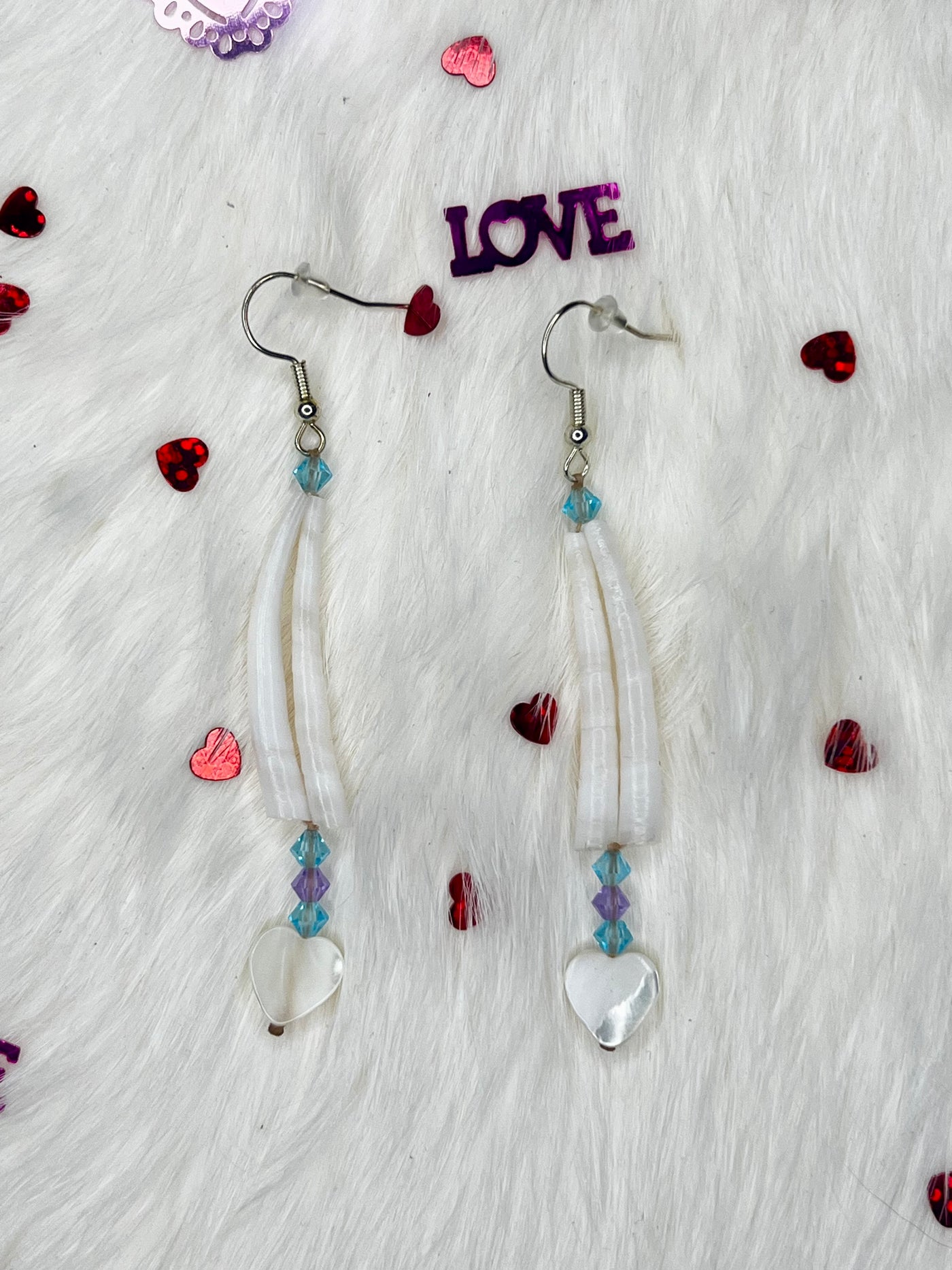 Mini Dentalium Heart Earrings