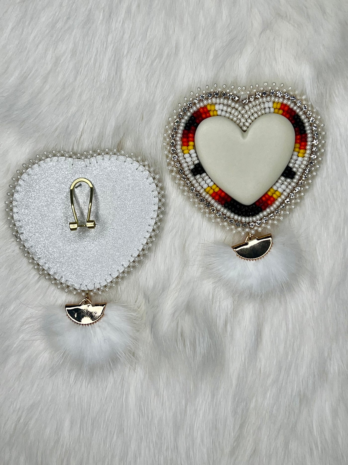Ivory Faux Mink Fur Hearts