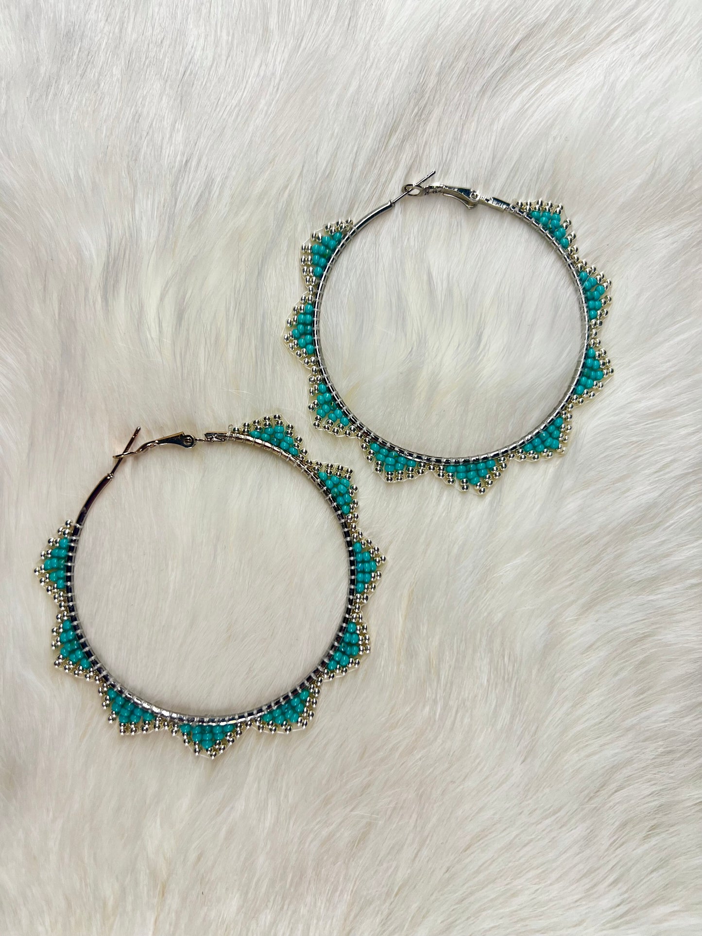 Turquoise & Silver Hoops