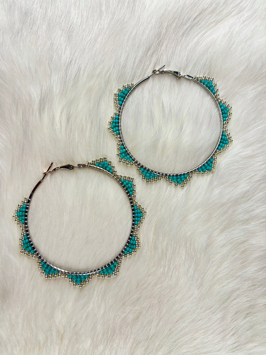 Turquoise & Silver Hoops