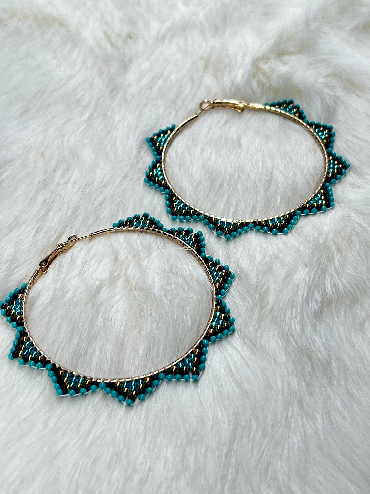 Midnight Turquoise Gold Hoops