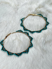 Midnight Turquoise Gold Hoops