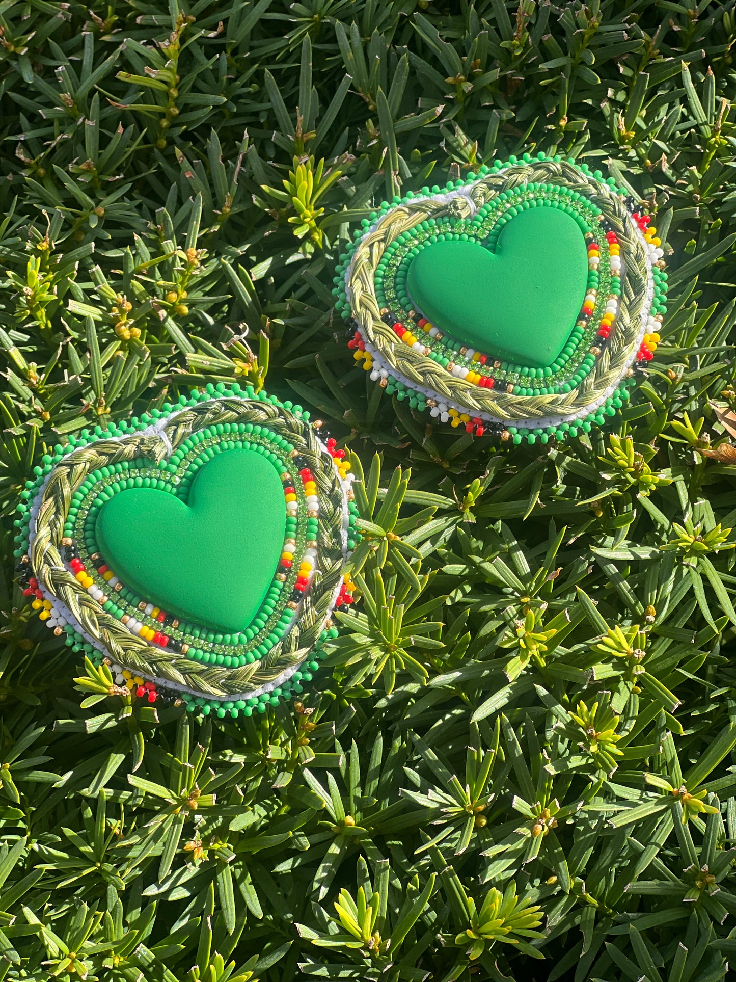 Green Sweetgrass Hearts